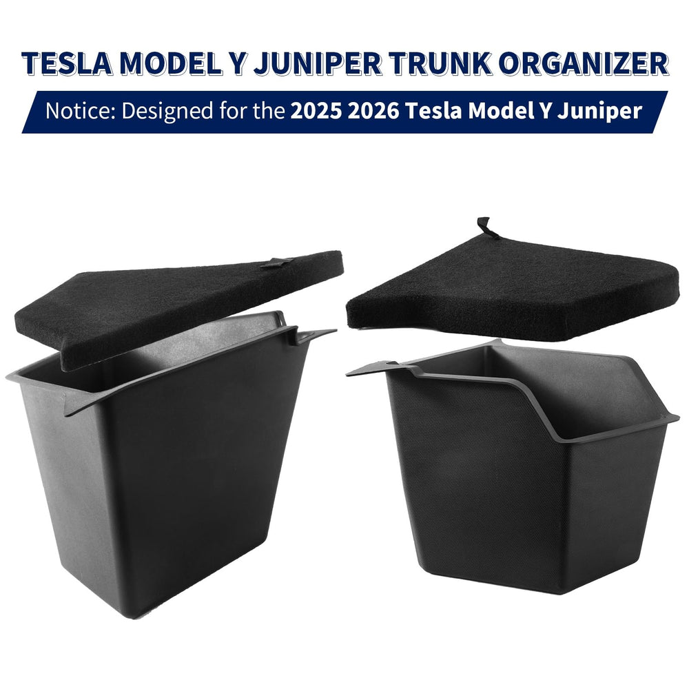 Yieokei Model Y Juniper trunk bin open shows quick access to essentials.