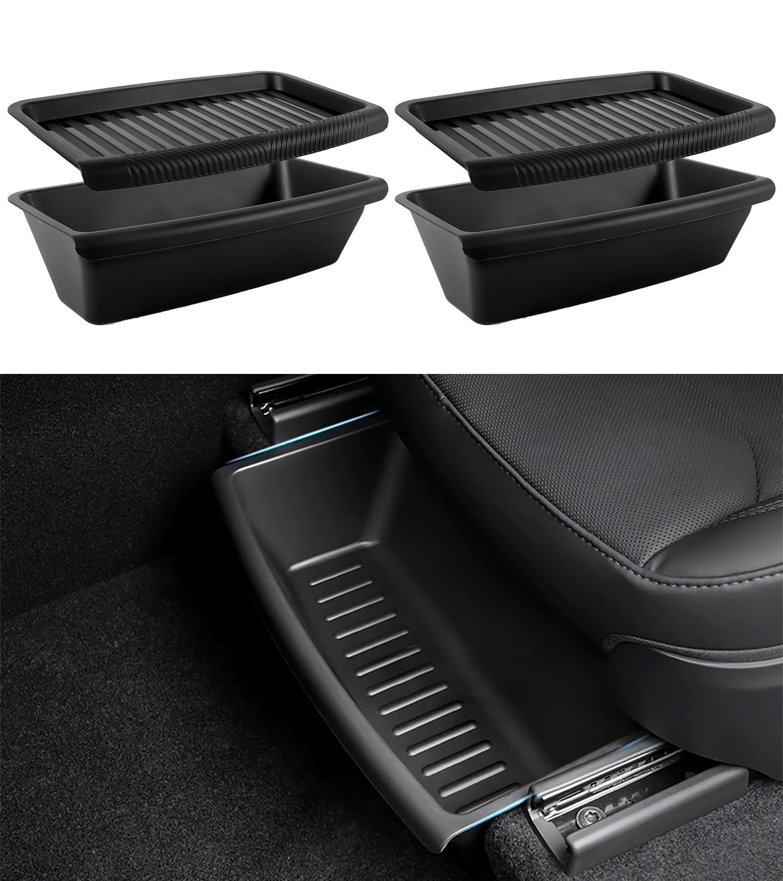 Yieokei under-seat storage box lid open, easy access to organized space.