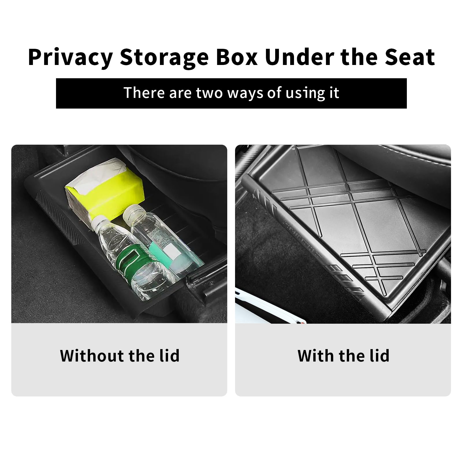 Yieokei Model Y under-seat storage installation behind the front seats.
