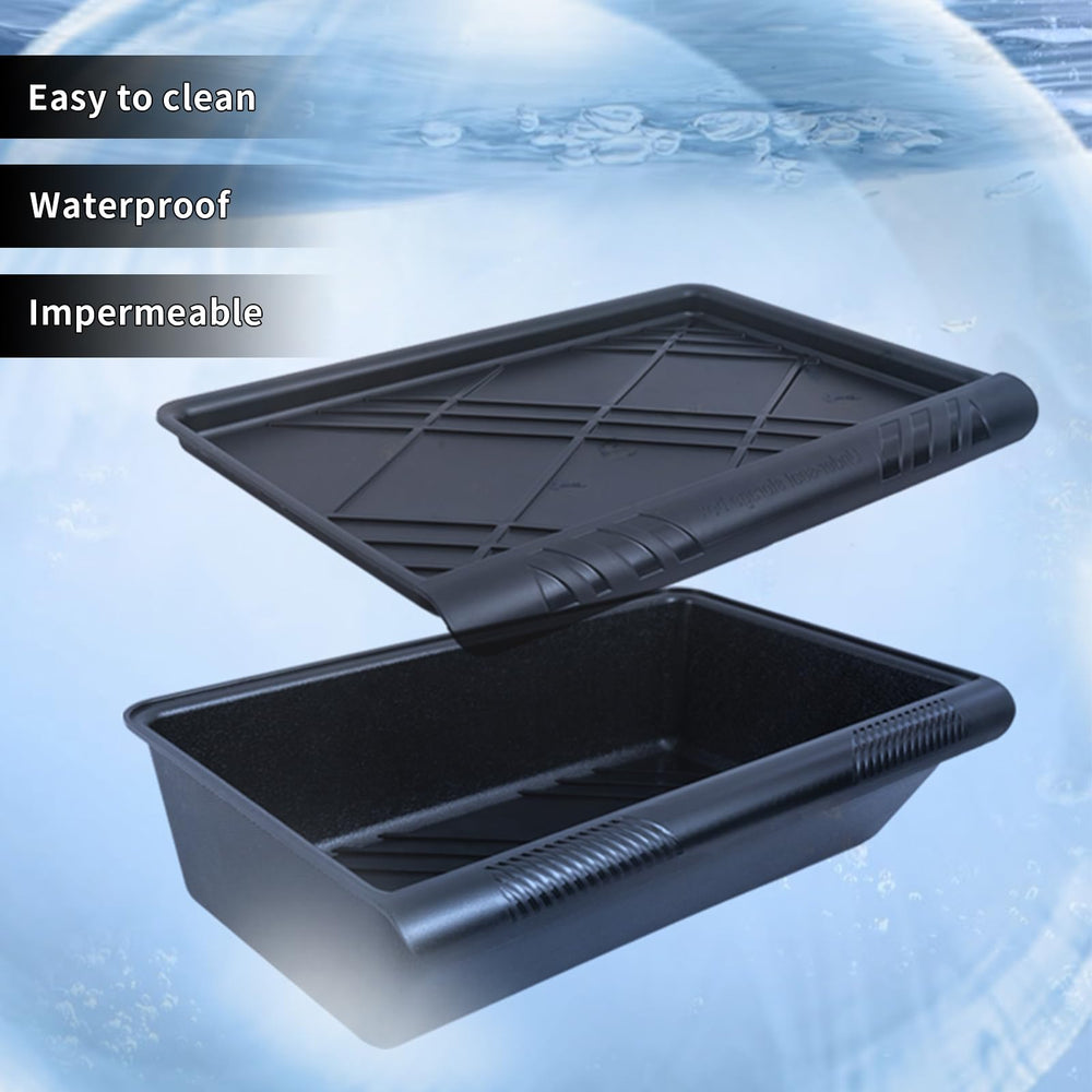 Yieokei under-seat storage box with lid closed, private and spill-free storage.