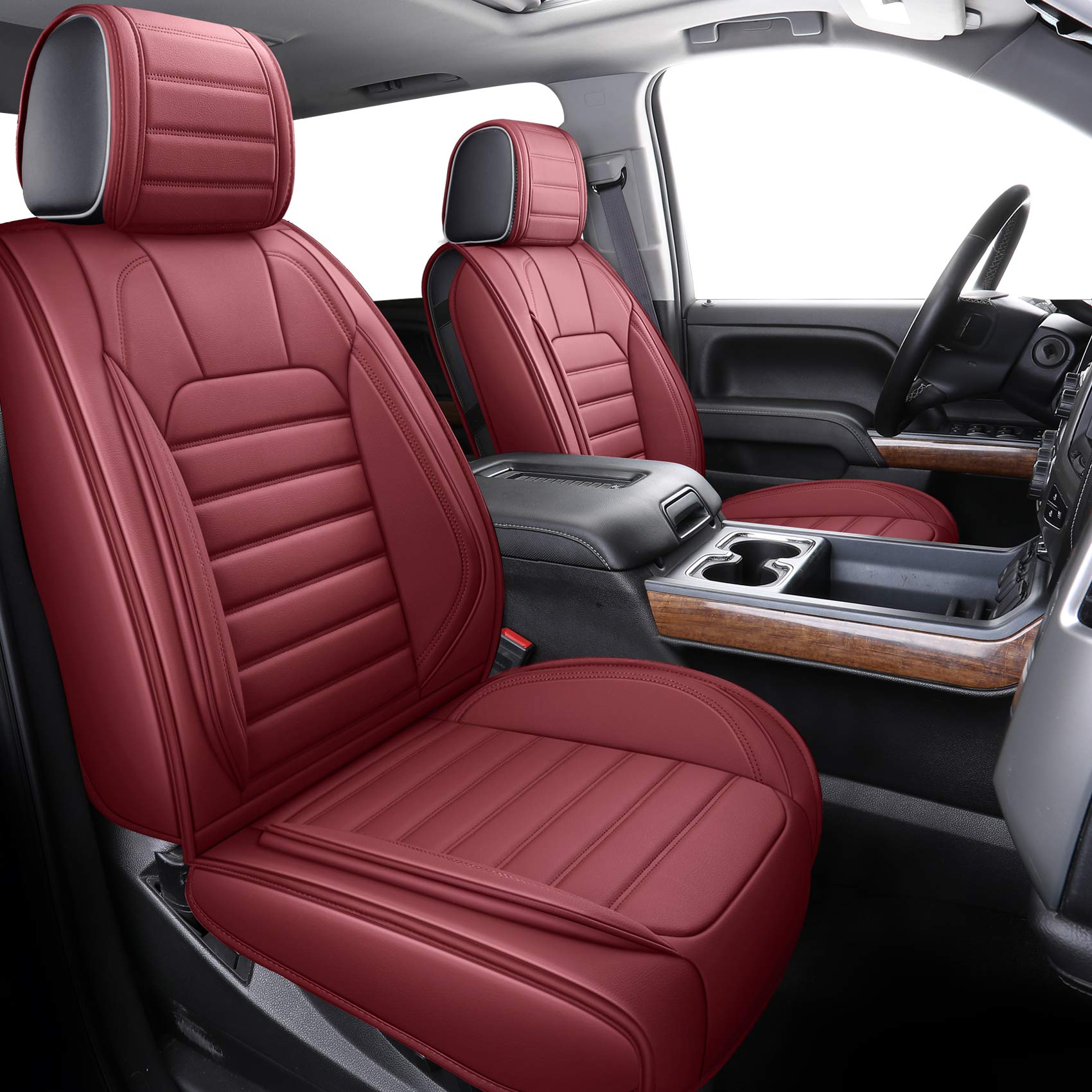 YIERTAI Chevy Silverado front seat cover in burgundy showing protective surface