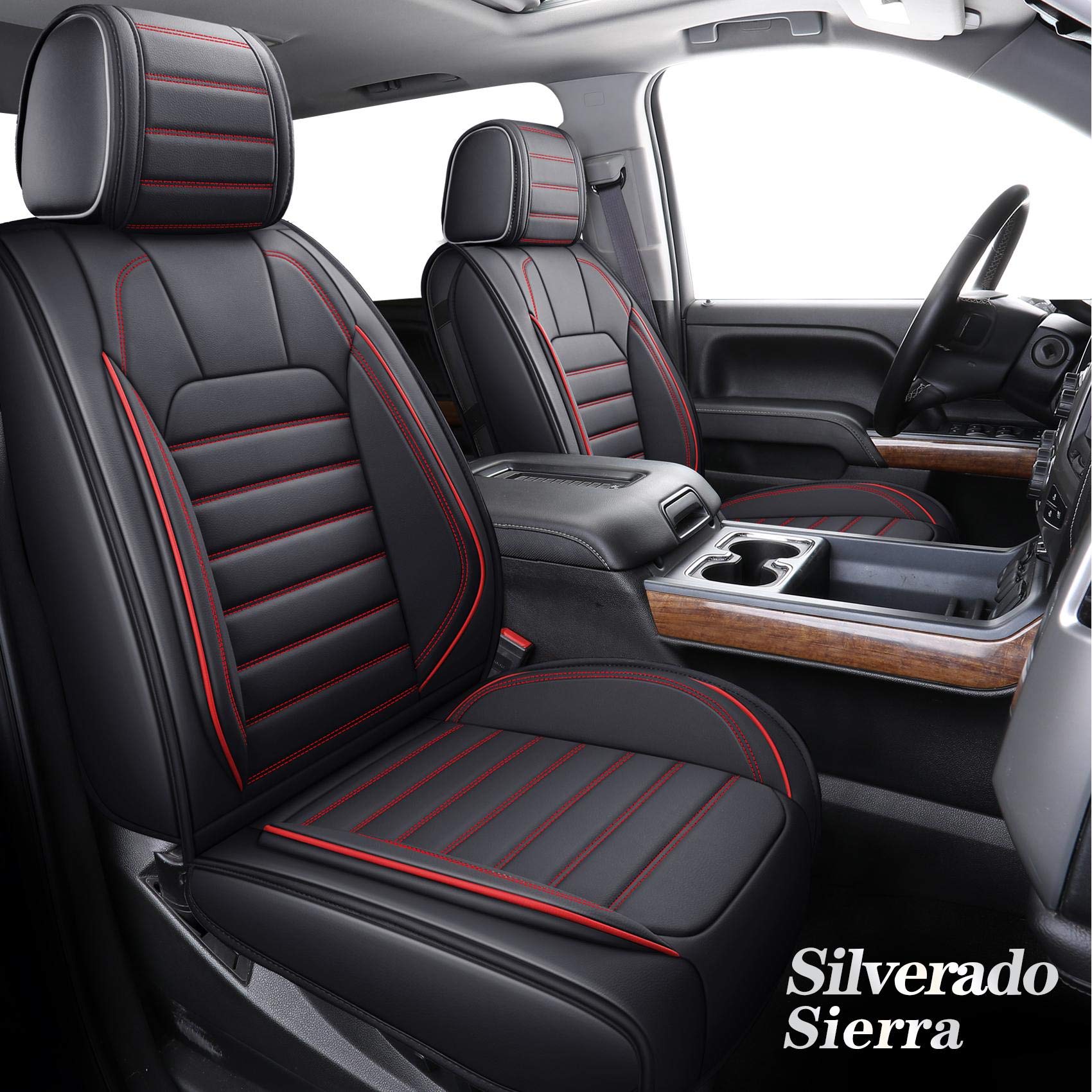 YIERTAI Chevy Silverado seat cover front right view, durable leather look for family trips