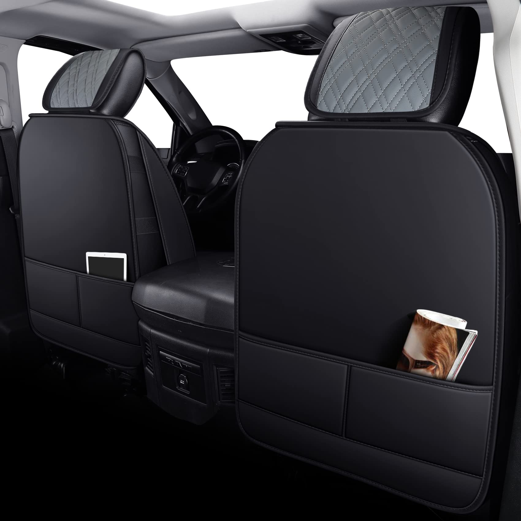 YIERTAI seat covers with storage pockets keep gadgets organized.