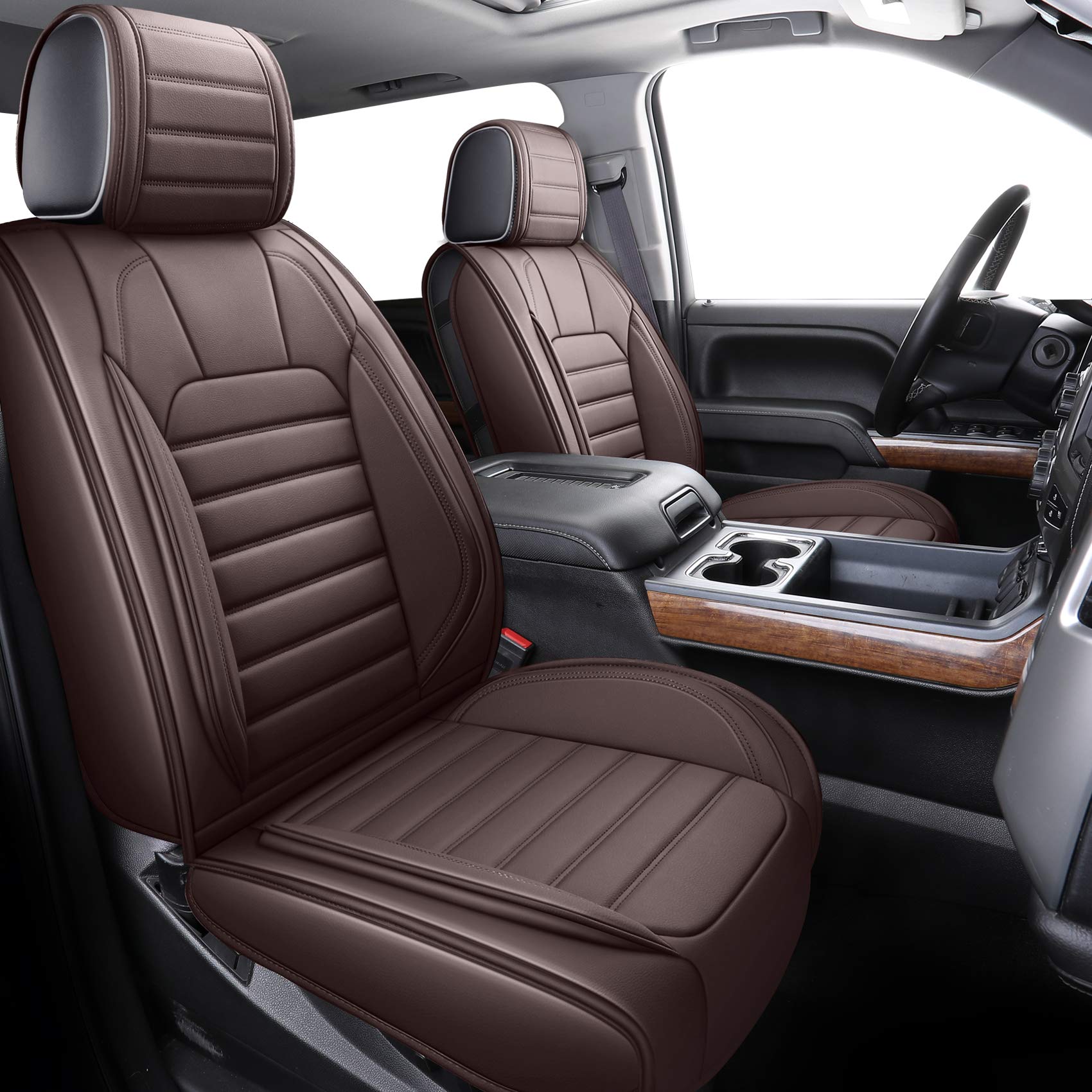 YIERTAI brown front-seat cover on a Silverado, soft and protective.