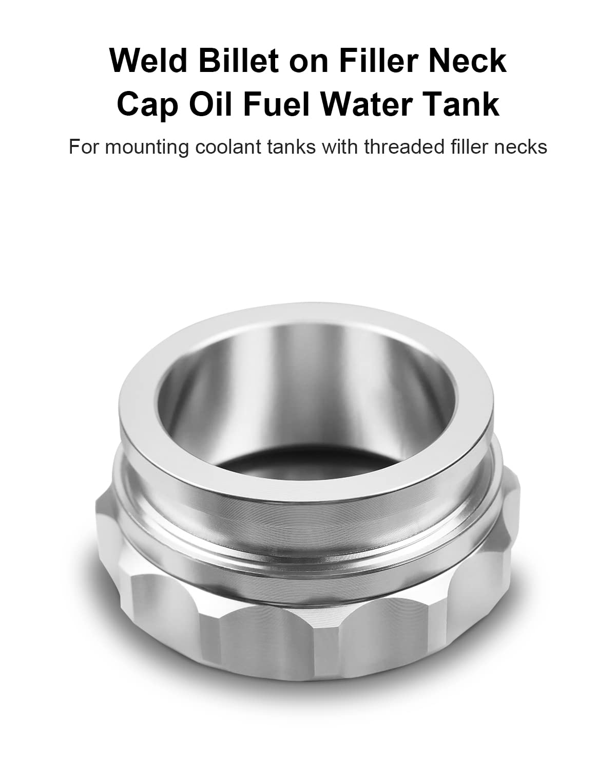 YIGUCS aluminium fuel cap weld-on closeup showing robust construction.