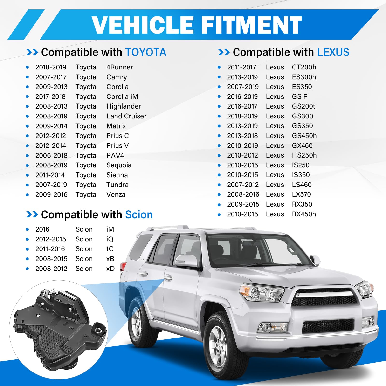 Yikesai front right actuator installed in a Toyota door for reliable operation.