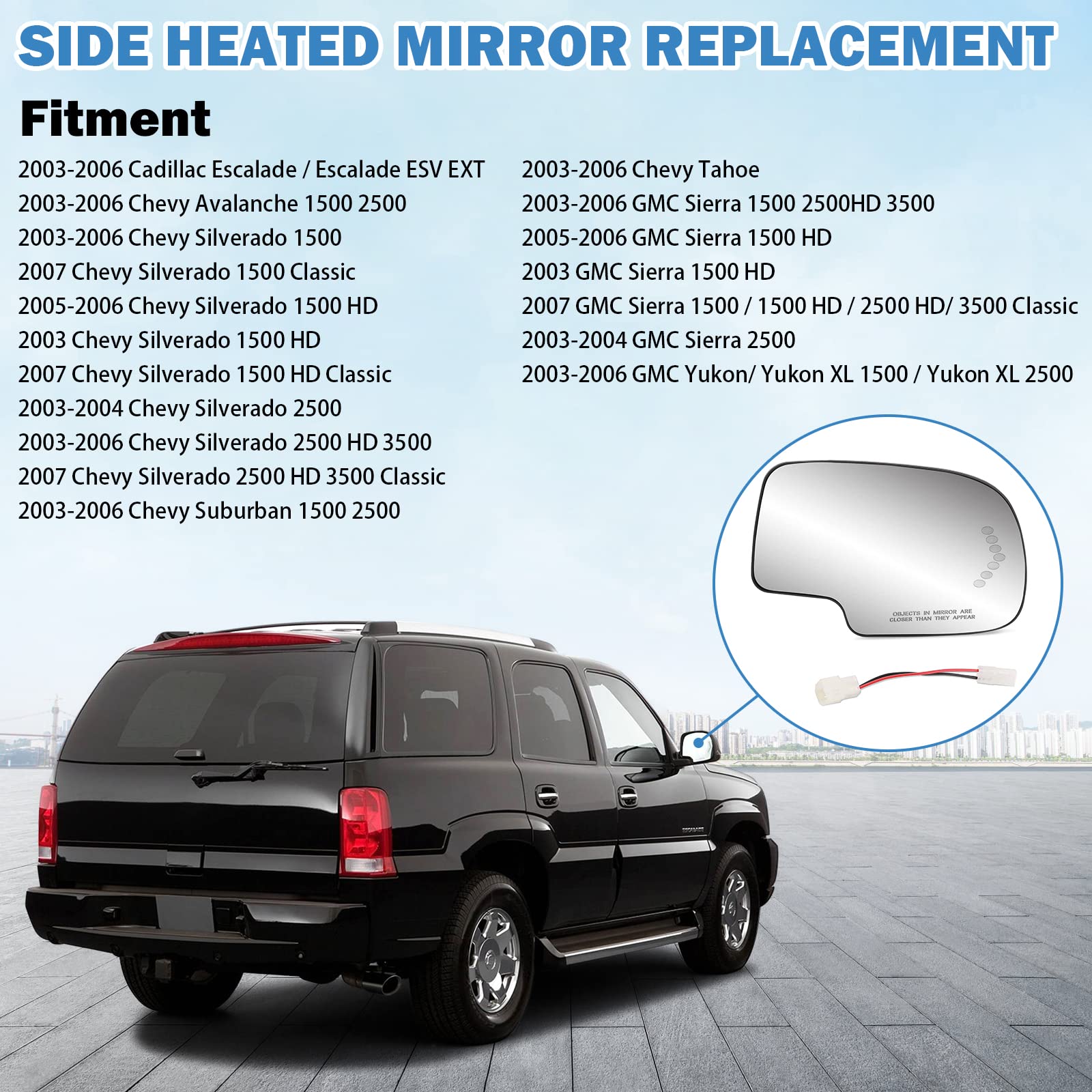 Yikesai Suburban mirror glass replacement with OEM-like fit