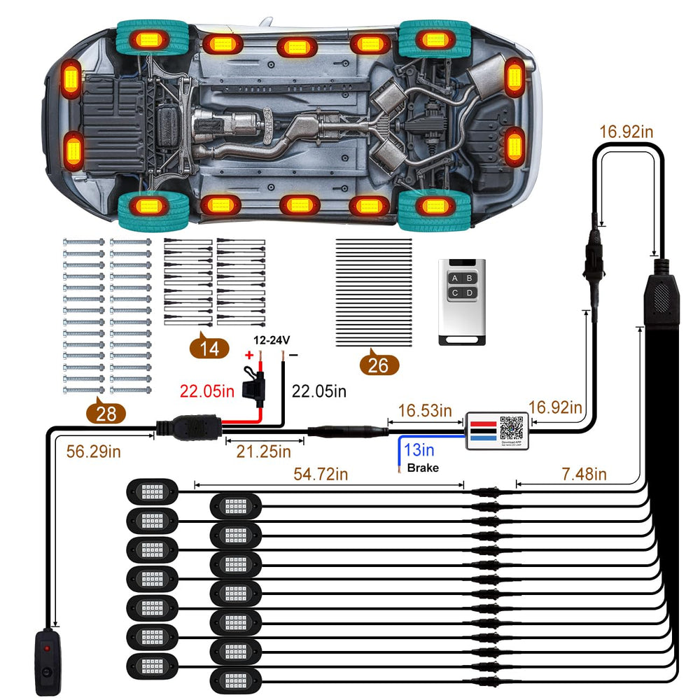 YiLaie rock light kit ideal for ATVs, UTVs, boats, and motorcycles.