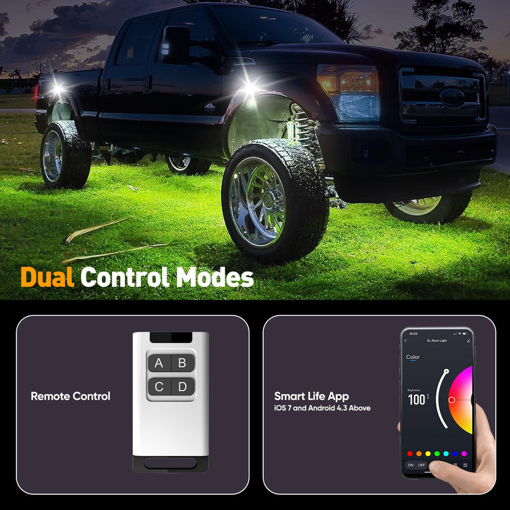 YiLaie app-controlled 8pods create vibrant underglow with customizable colors for your ride.