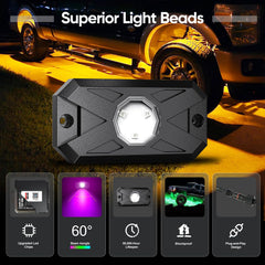 YiLaie RGB rock lights with music mode sync to rhythm for immersive riding.