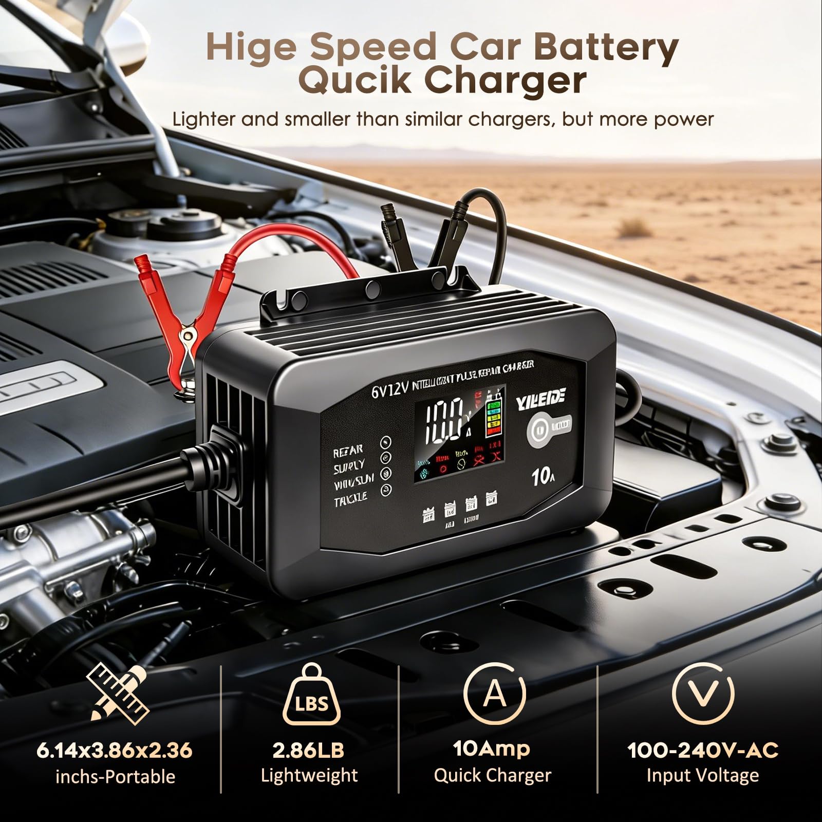 YILEIDE 10A charger battery maintainer supports regular vehicle maintenance.