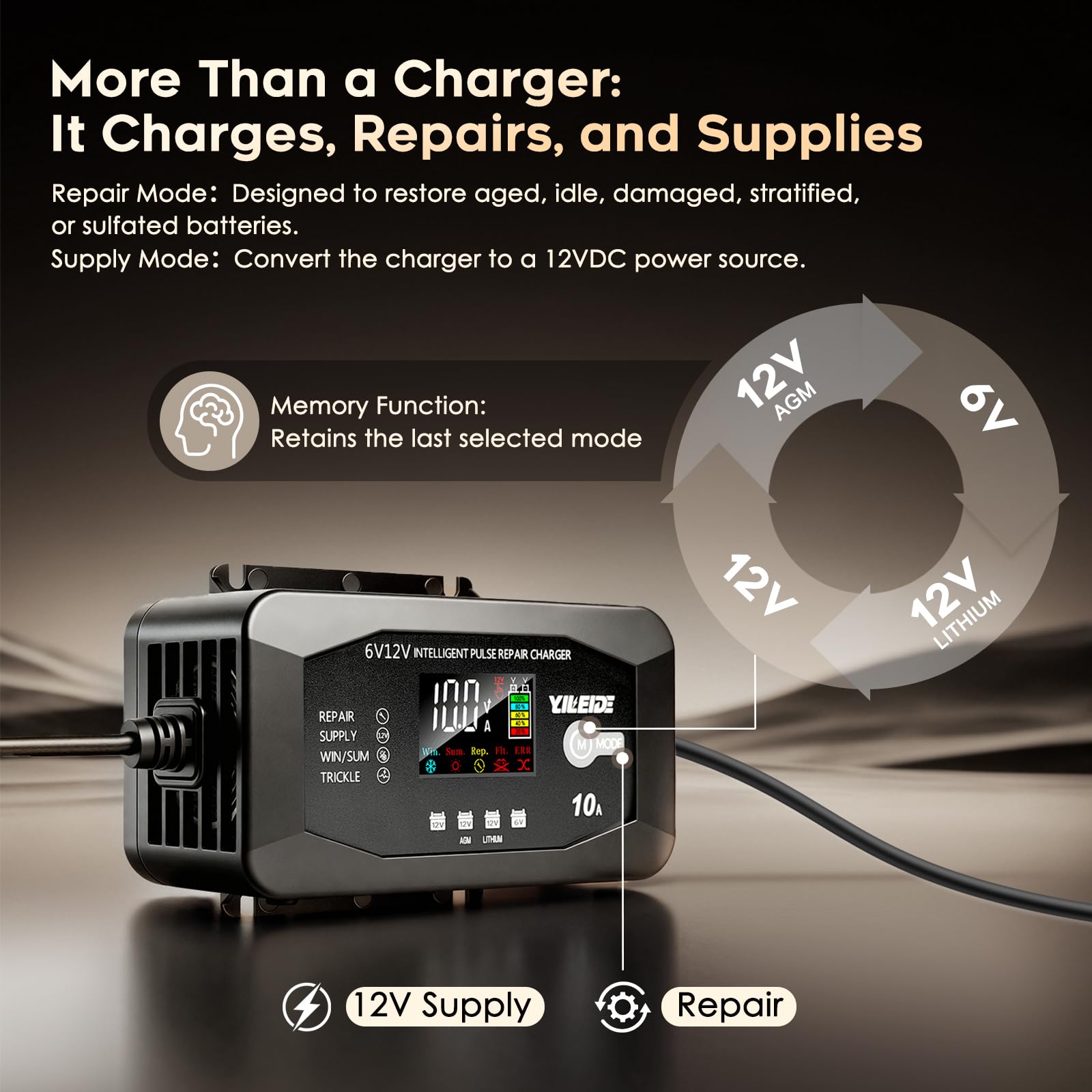 YILEIDE 10A charger in car or boat setup for reach and reliability.