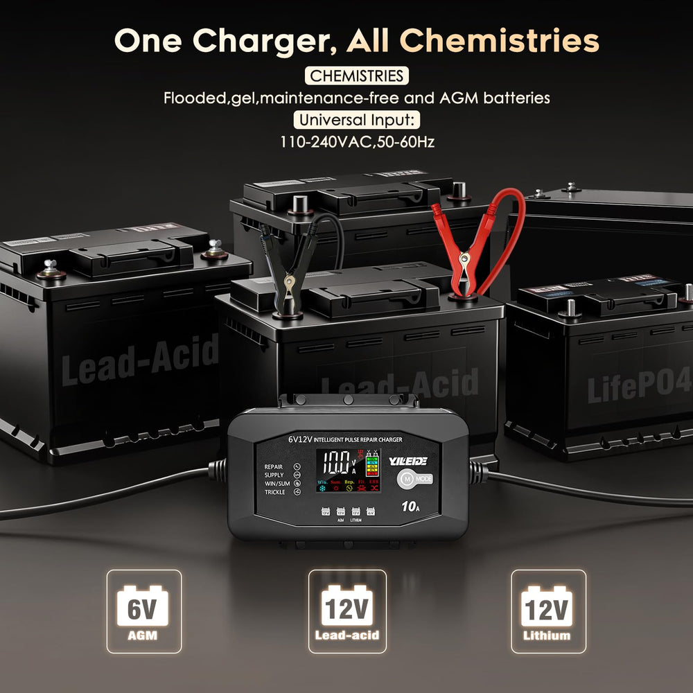 YILEIDE 10A charger LED indicators clearly display charging status.