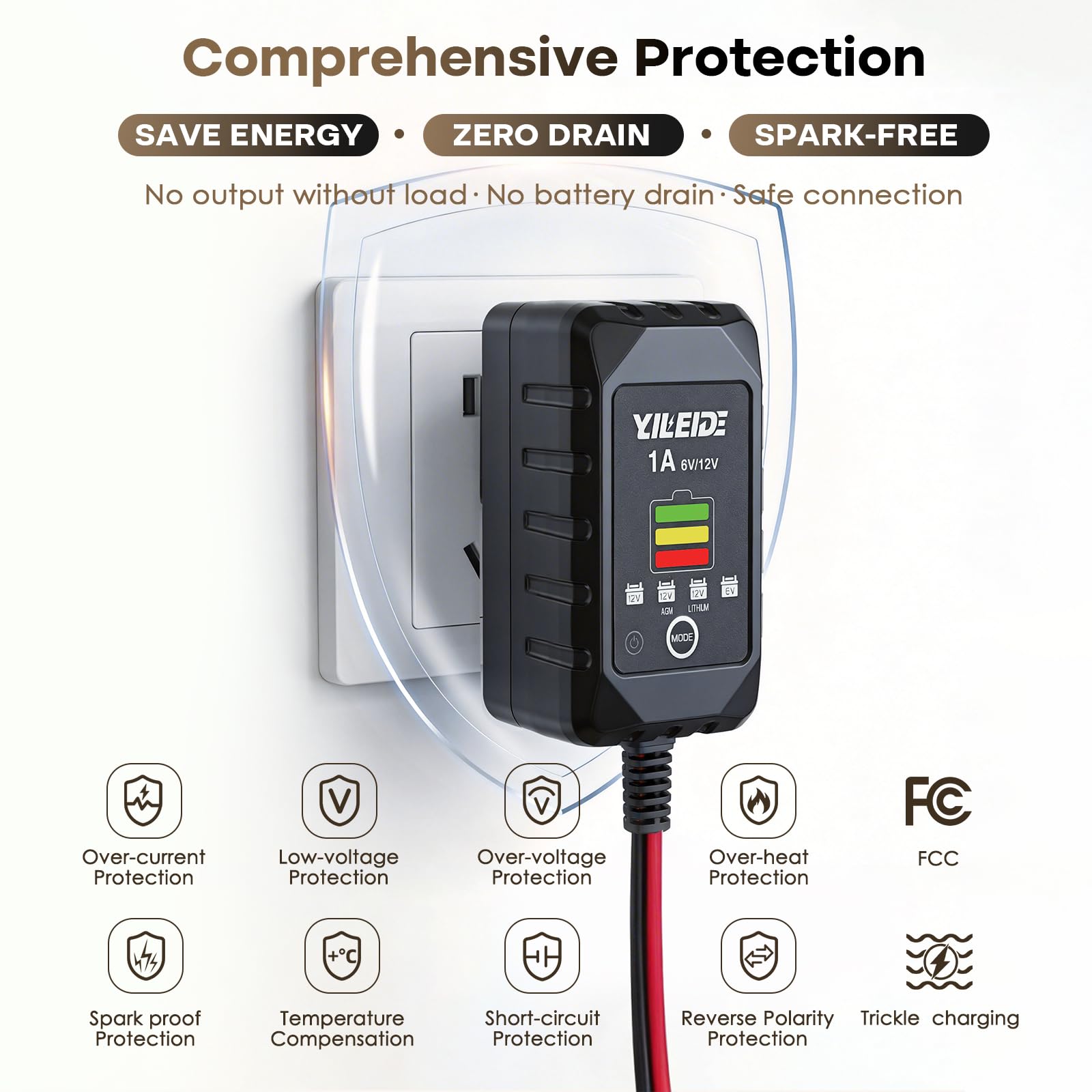 YILEIDE 1A uses temperature compensation for safe charging.