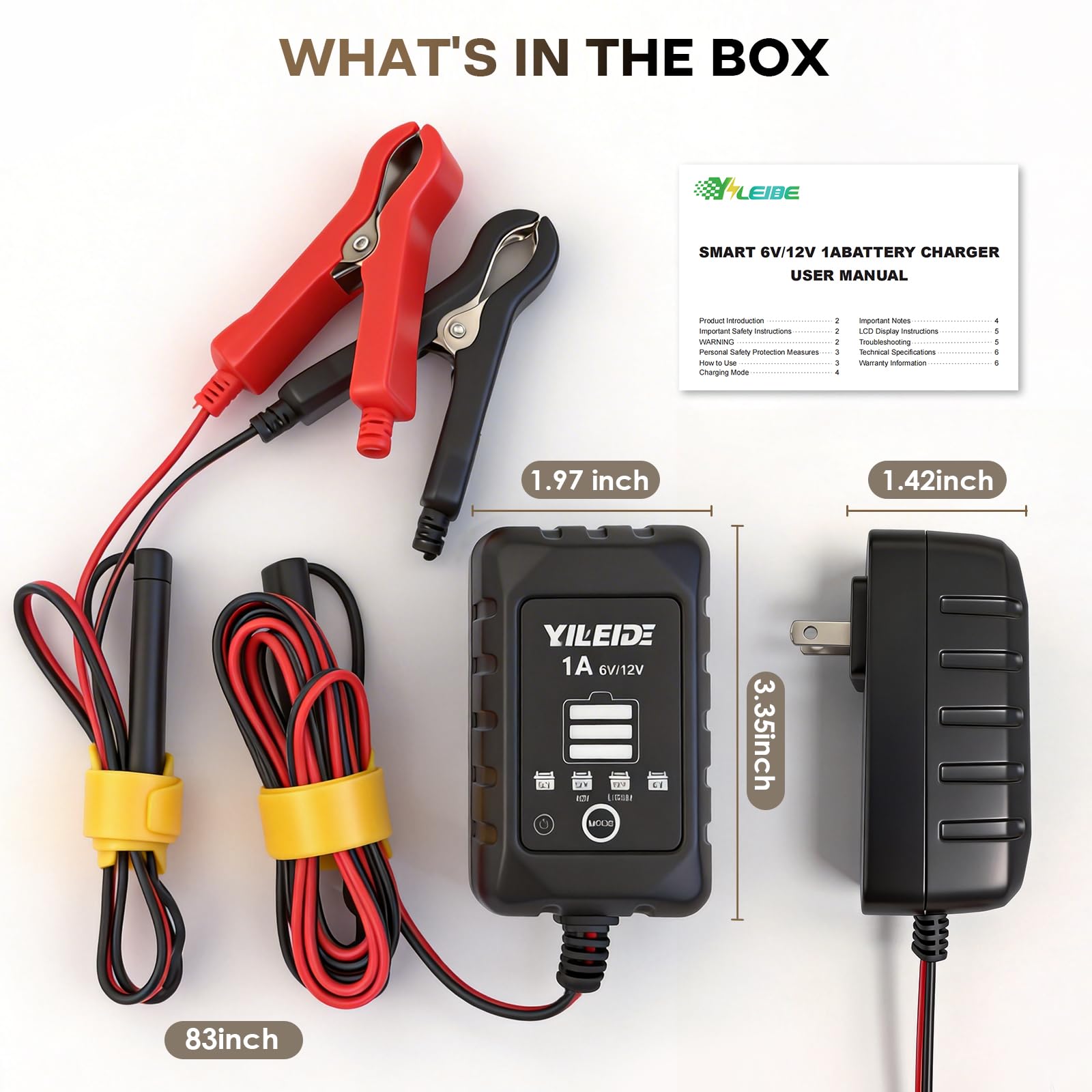YILEIDE 1A charger is compatible with cars, motorcycles, boats, and more.
