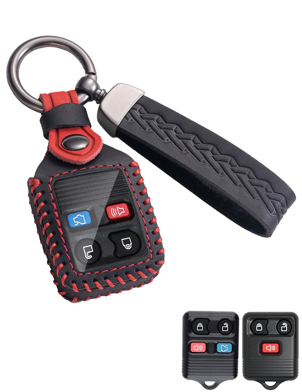 YINEOR leather key fob cover for Ford Mustang with precise fit and scratch protection.