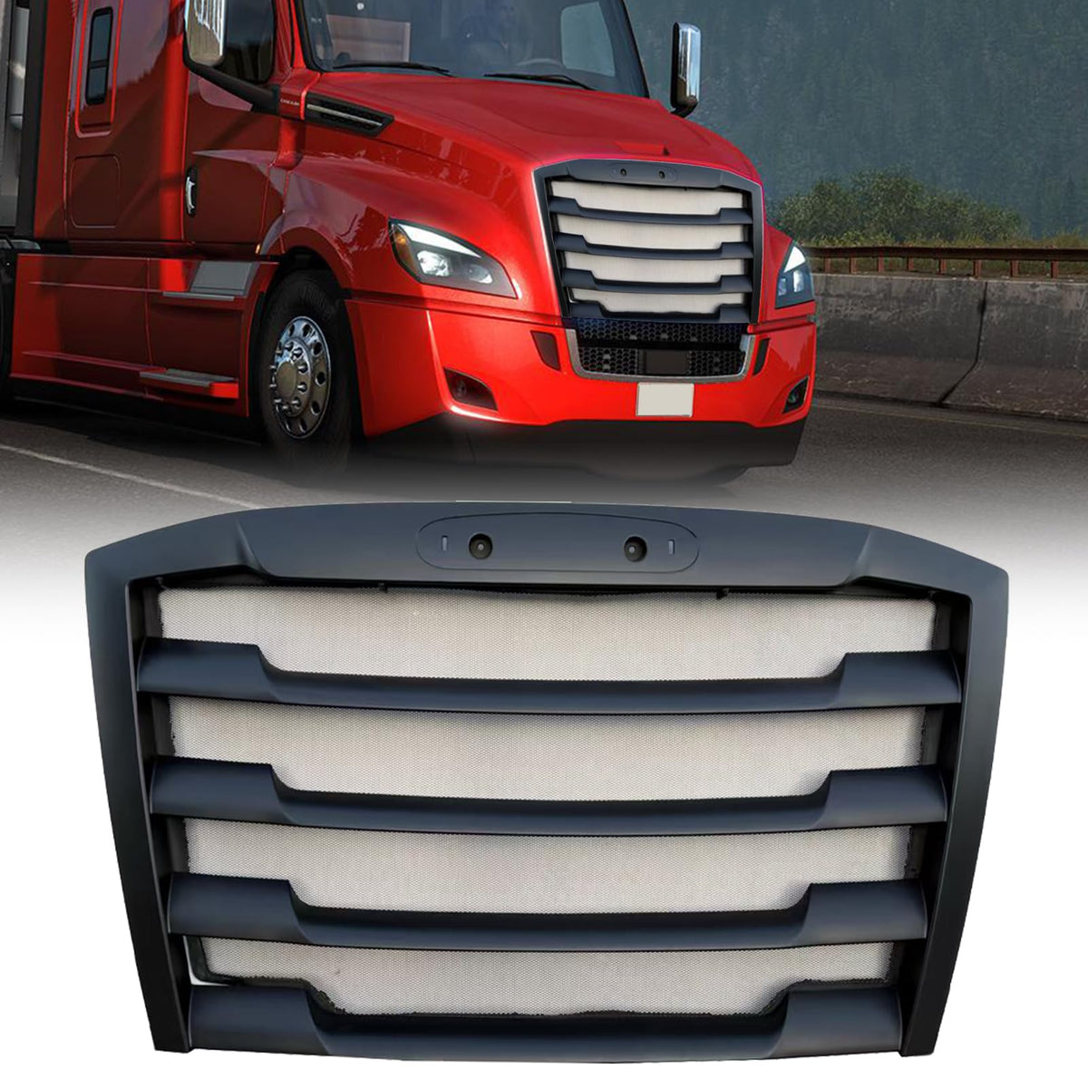 Yingtour black grill with bug screen on Cascadia front view protects radiator.