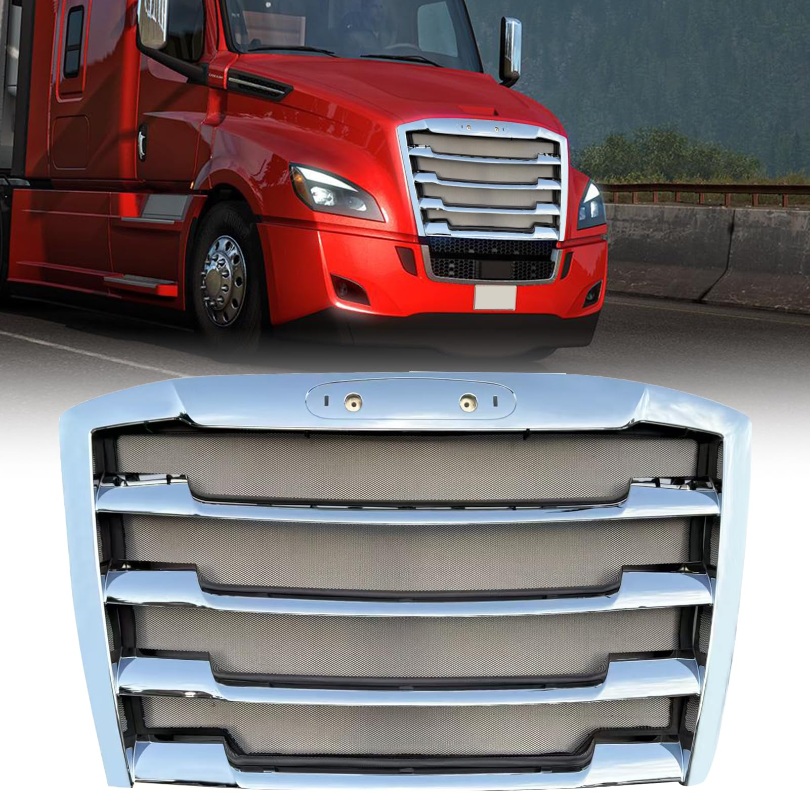 Yingtour chrome grill with bug screen on Cascadia front view protecting radiator