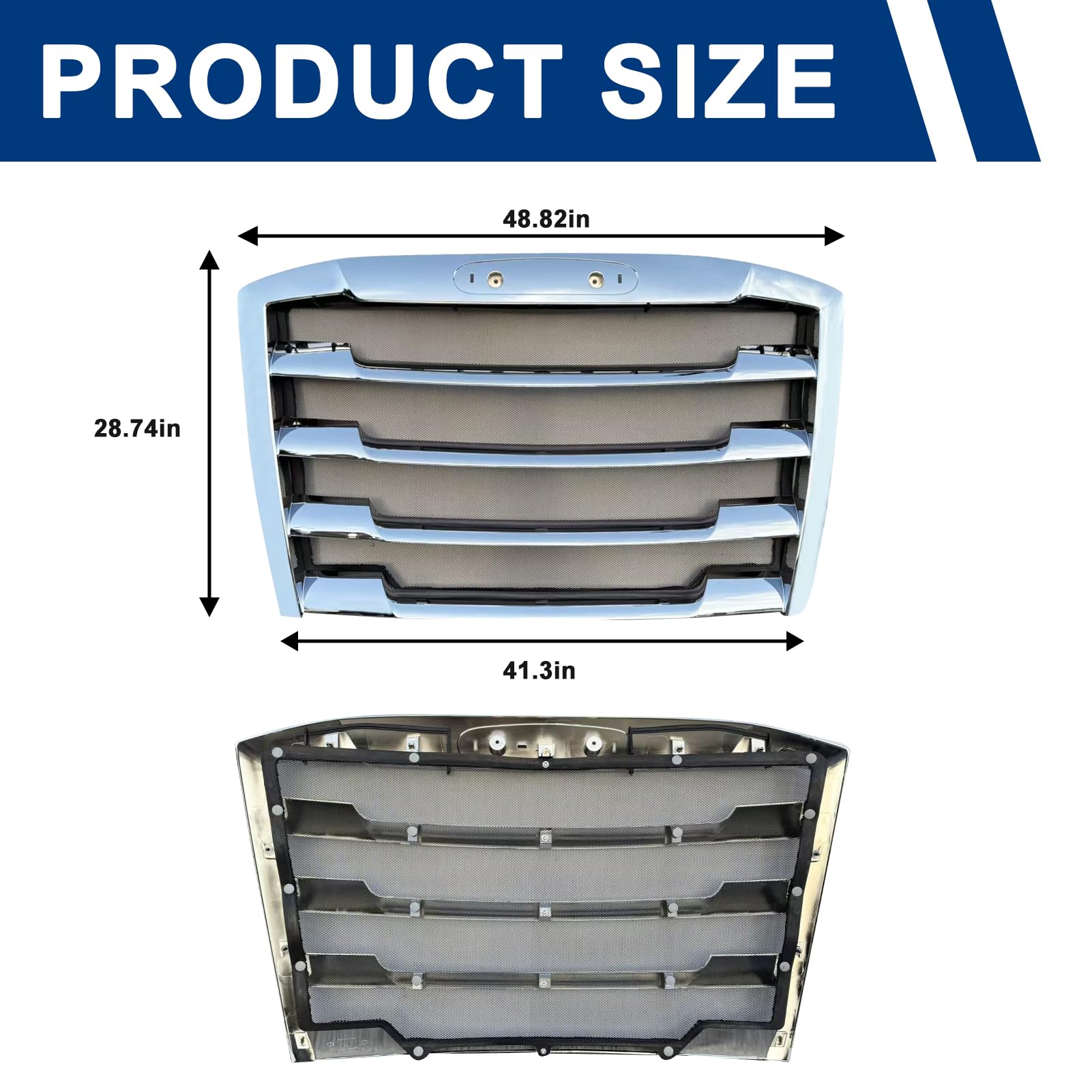 Yingtour chrome front bumper grille on Cascadia for rugged look and protection