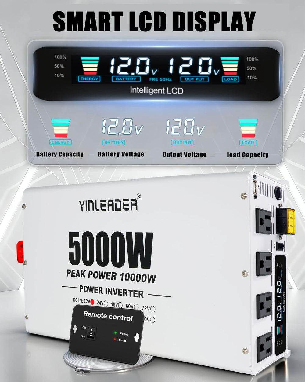 Yinleader 5000W inverter temperature-controlled fan maintains safe operation