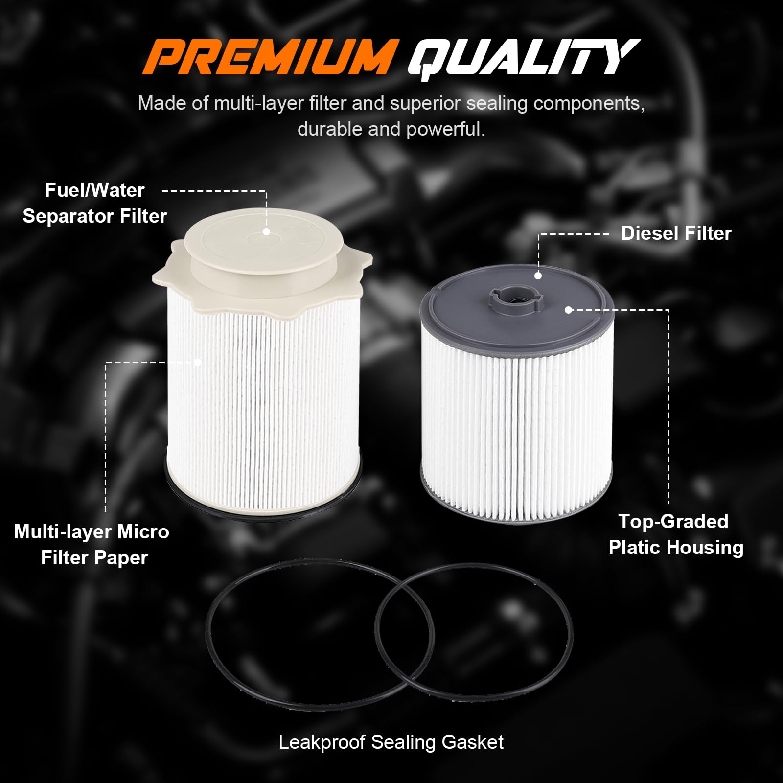 Yinlowa 6.7 Cummins kit showing front and rear filters for complete filtration