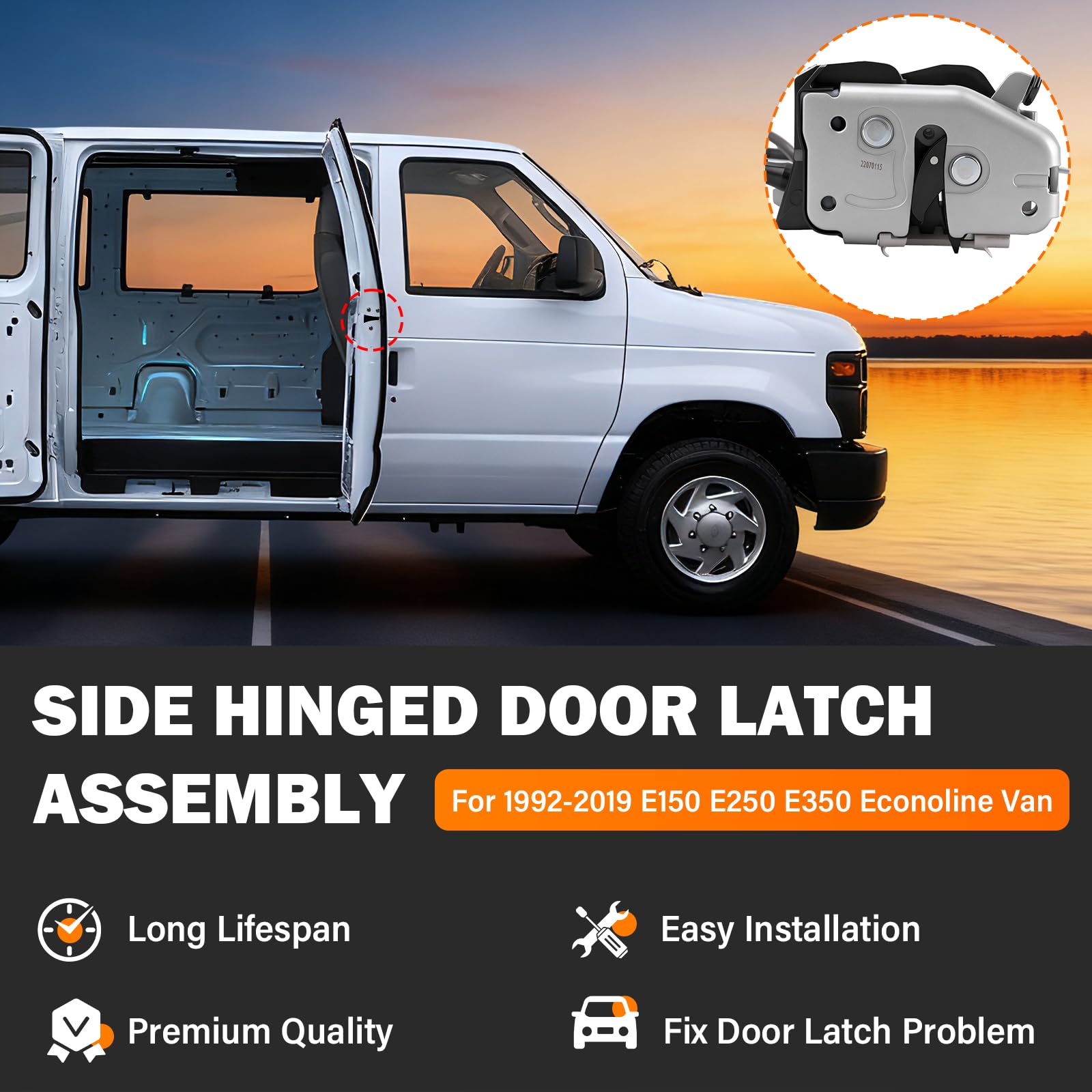 Yinlowa E-series van latch cable close-up highlights durable housing.