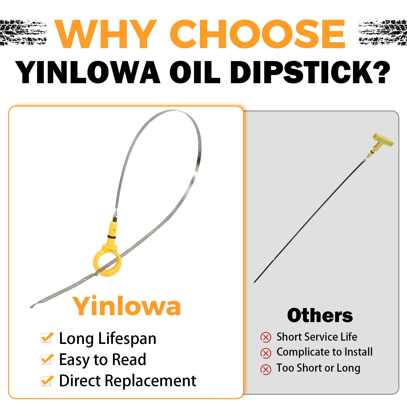 Yinlowa dipstick shows clearly marked oil level lines for accurate readings