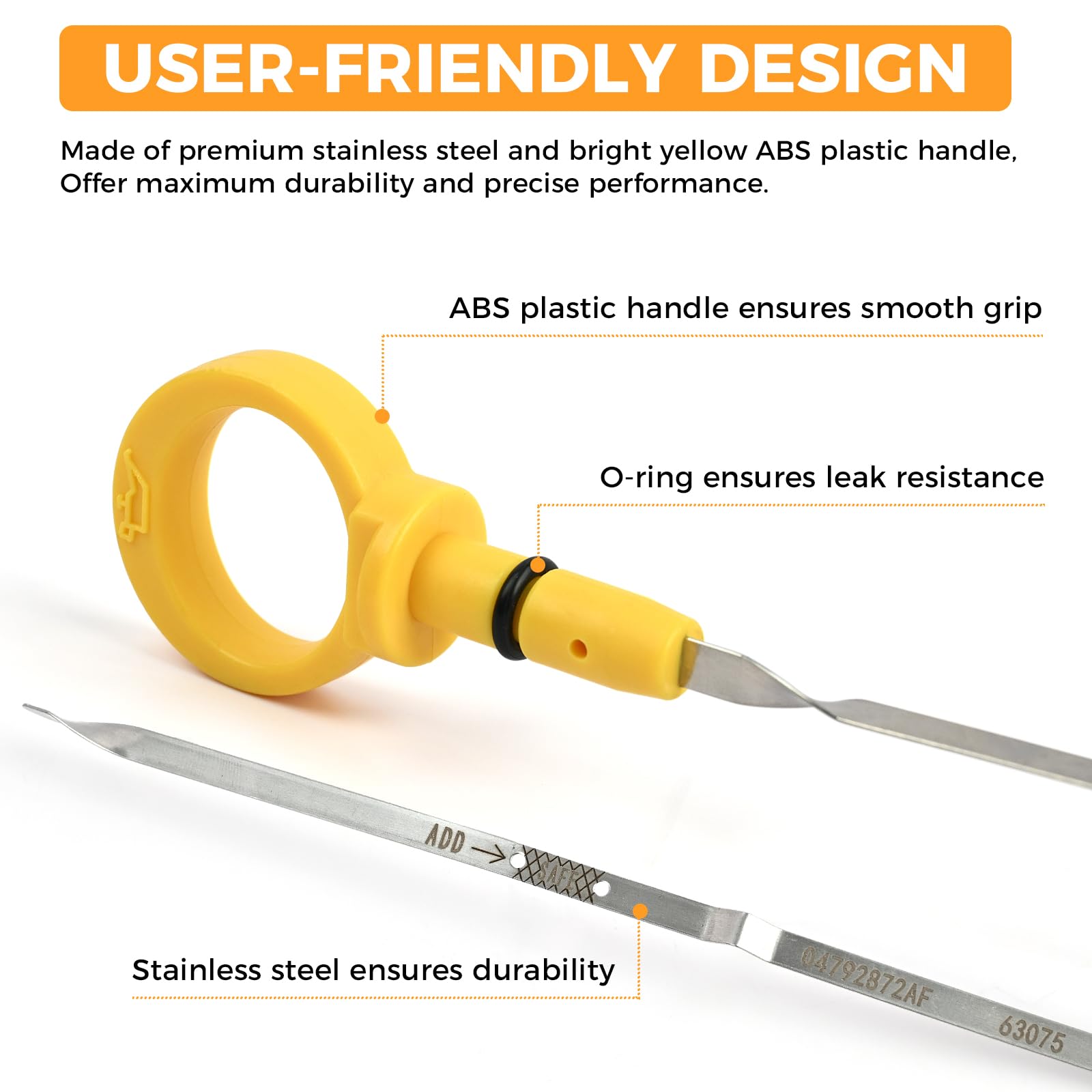 Yinlowa dipstick features stainless steel rod for durability in hot engine bays