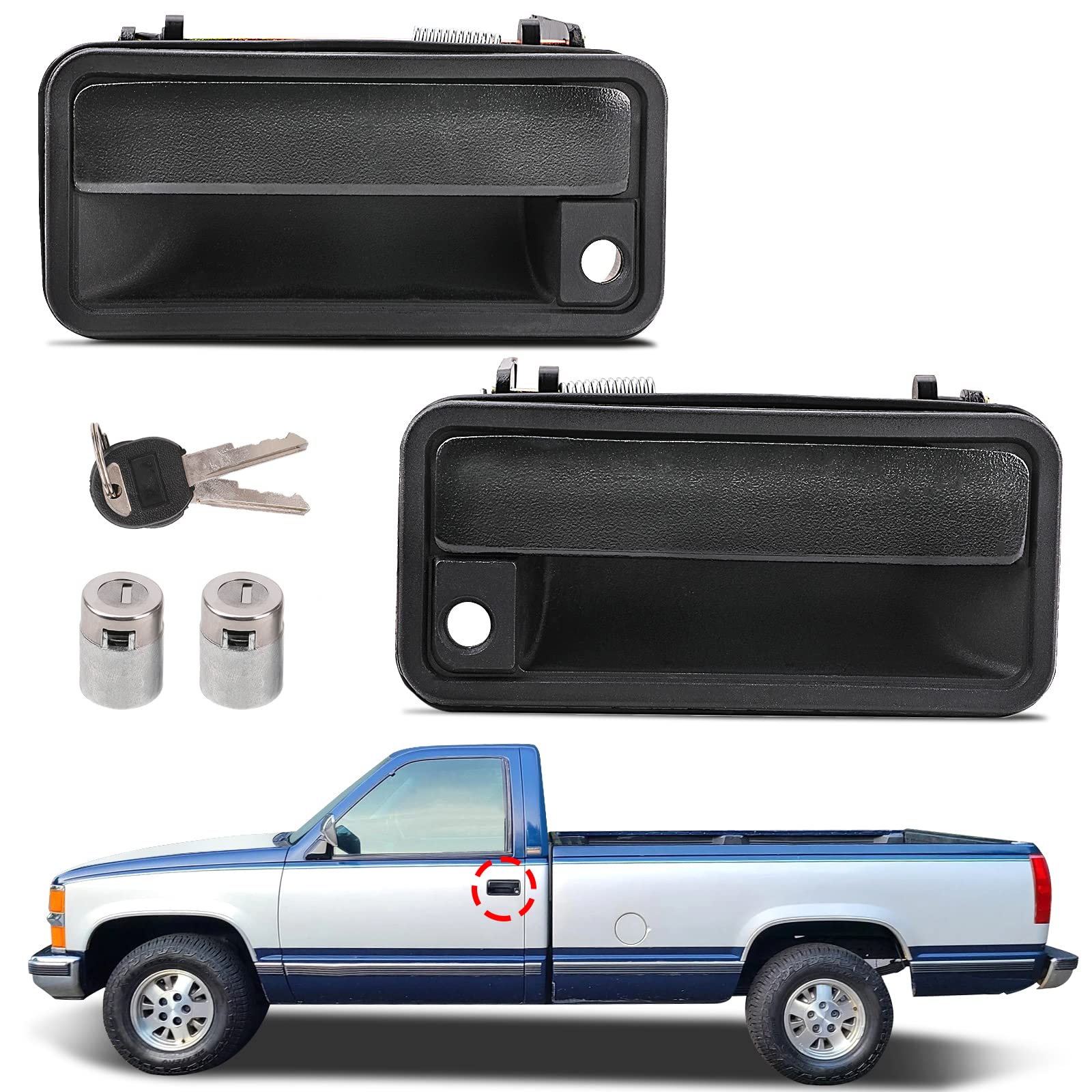 Yinlowa front door handle left with lock cylinder for 1988-2000 Chevy GMC