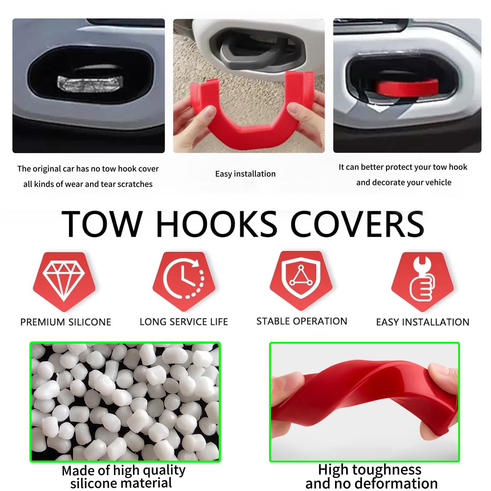 Close-up of Yinnianets red rubber tow hook cover showing texture and durability.