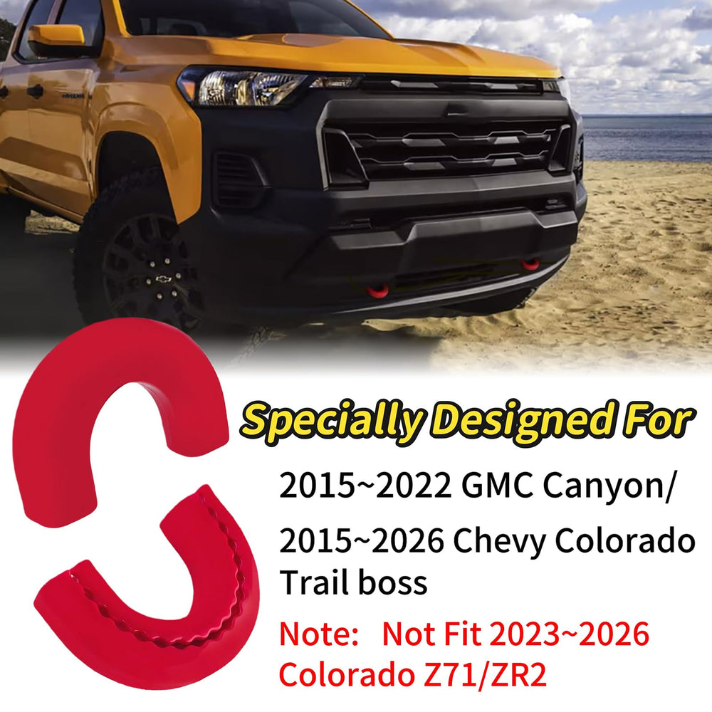 Yinnianets tow hook cover on GMC Canyon, front view, adds color and debris protection