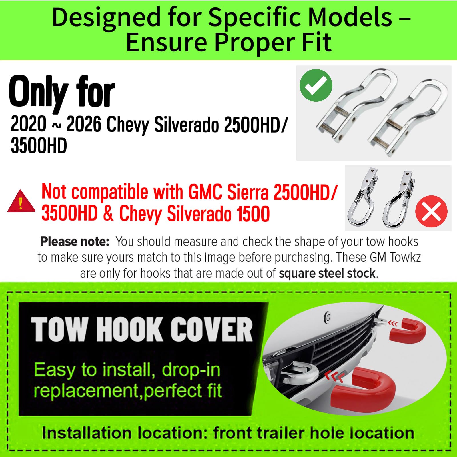 Yinnianets tow hook cover protects the front tow area from debris in red