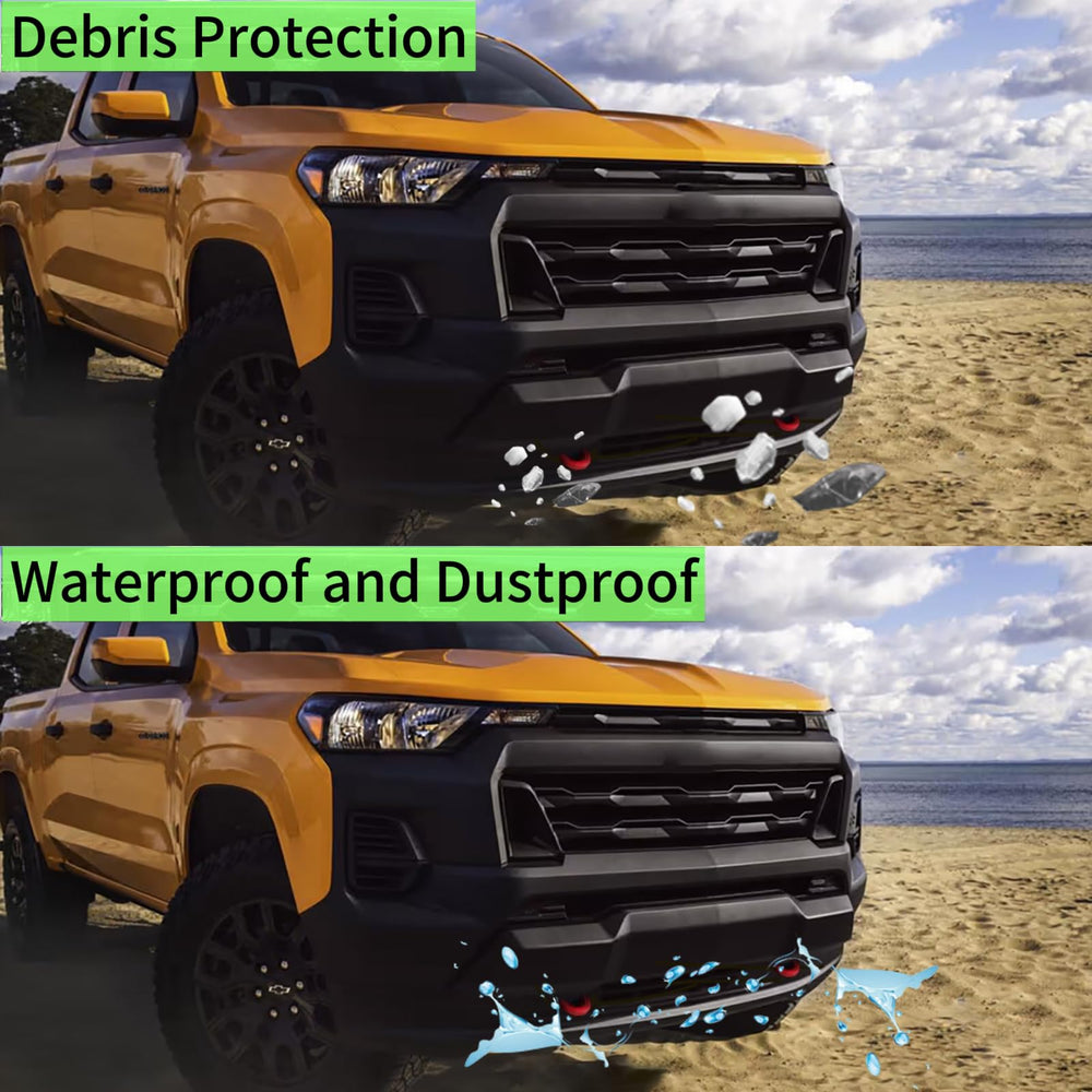 Yinnianets front shield in action on rough road, protecting tow hook from debris