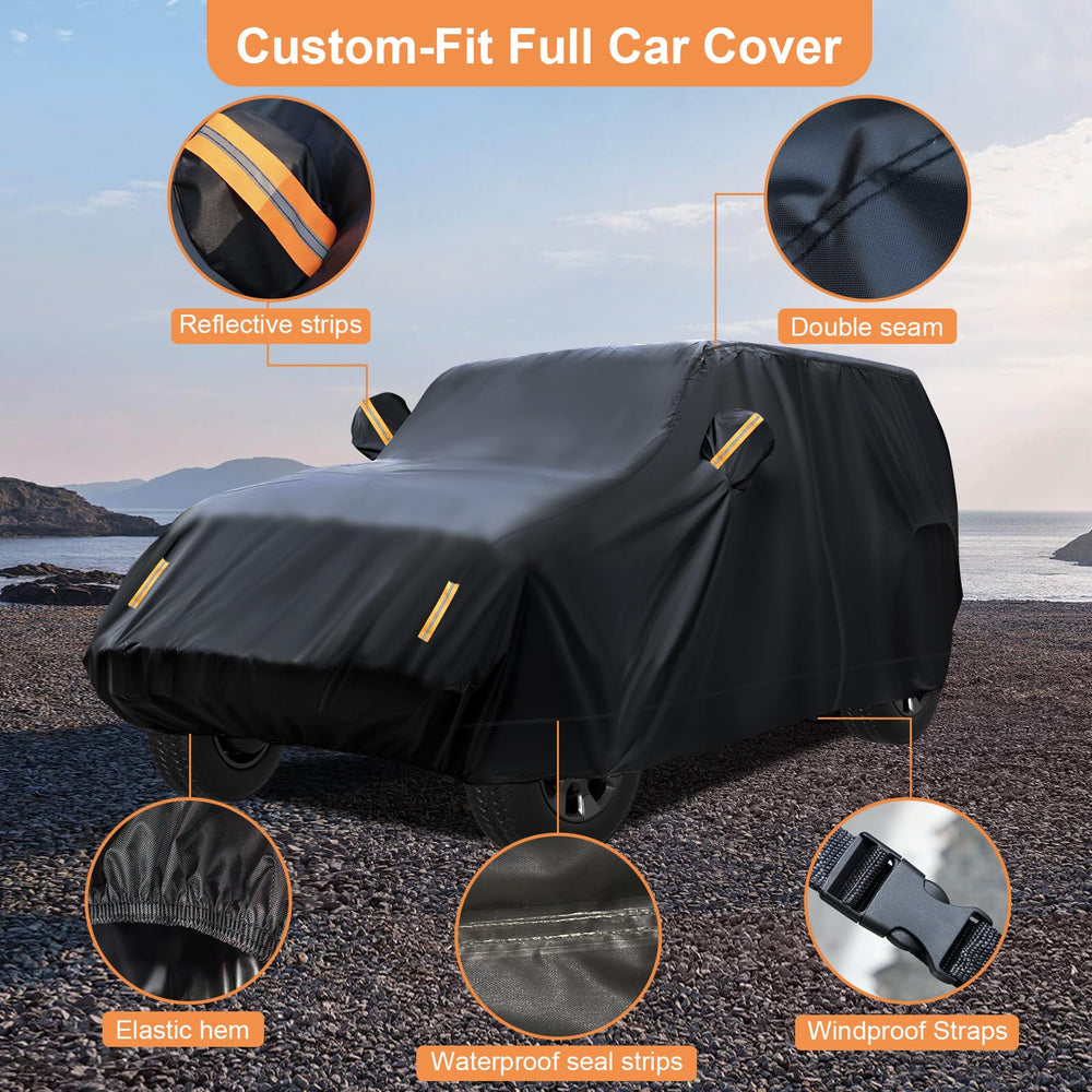 YINOK four-wheel clips and bottom strap keep the cover secure in windy conditions.