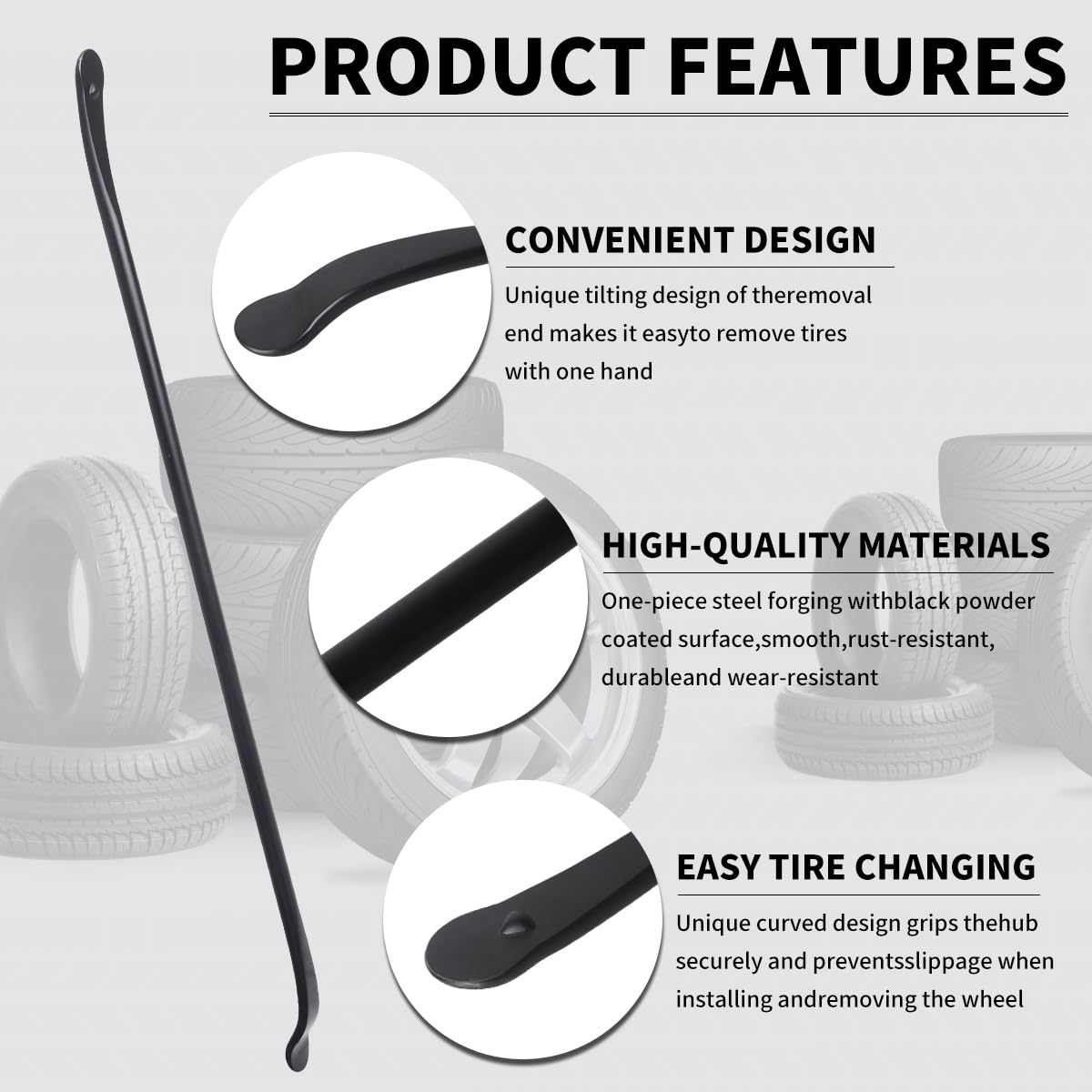 YINZIDUOLAI heavy-duty tire iron in black resists wear