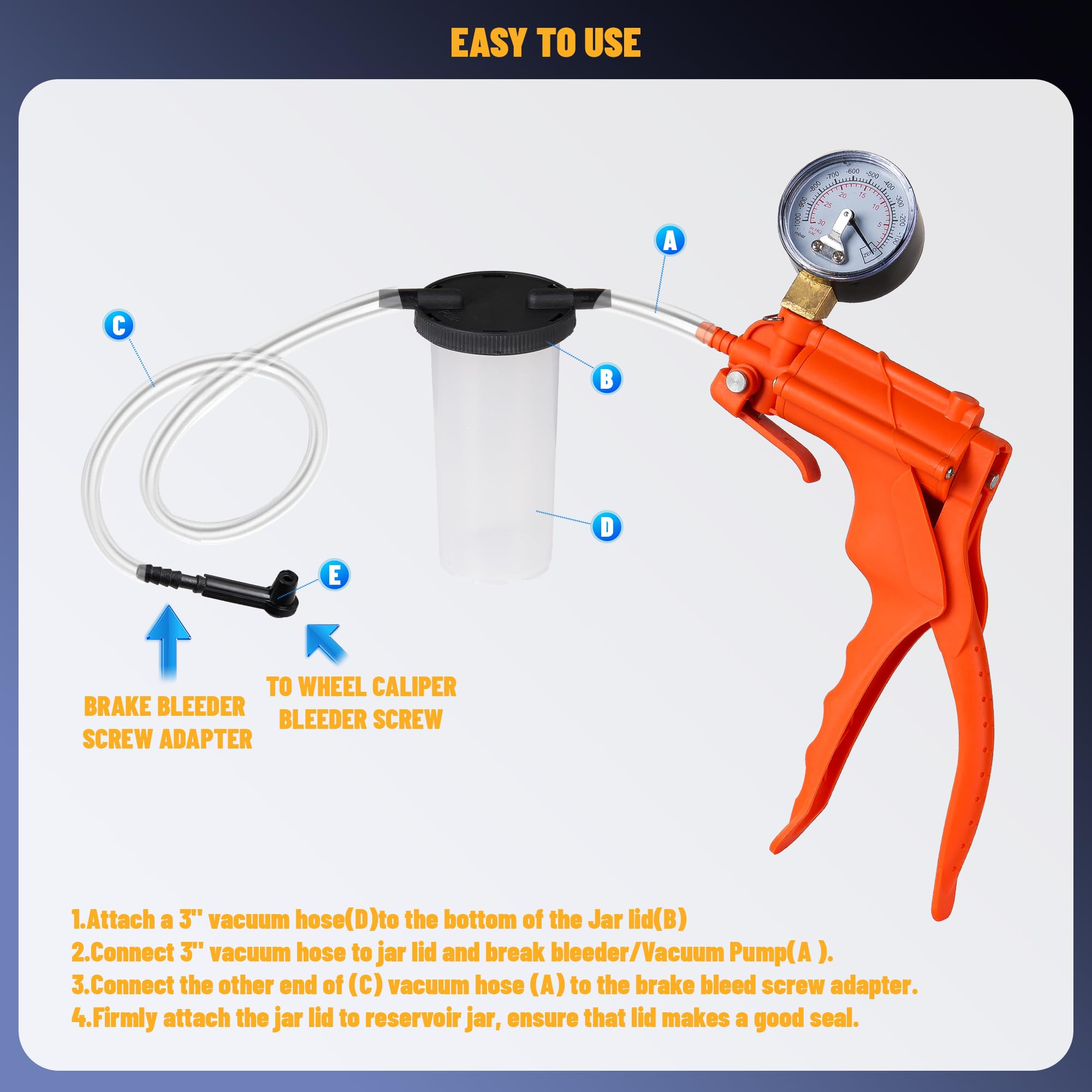 Reservoir jar included for controlled fluid collection and reusability.