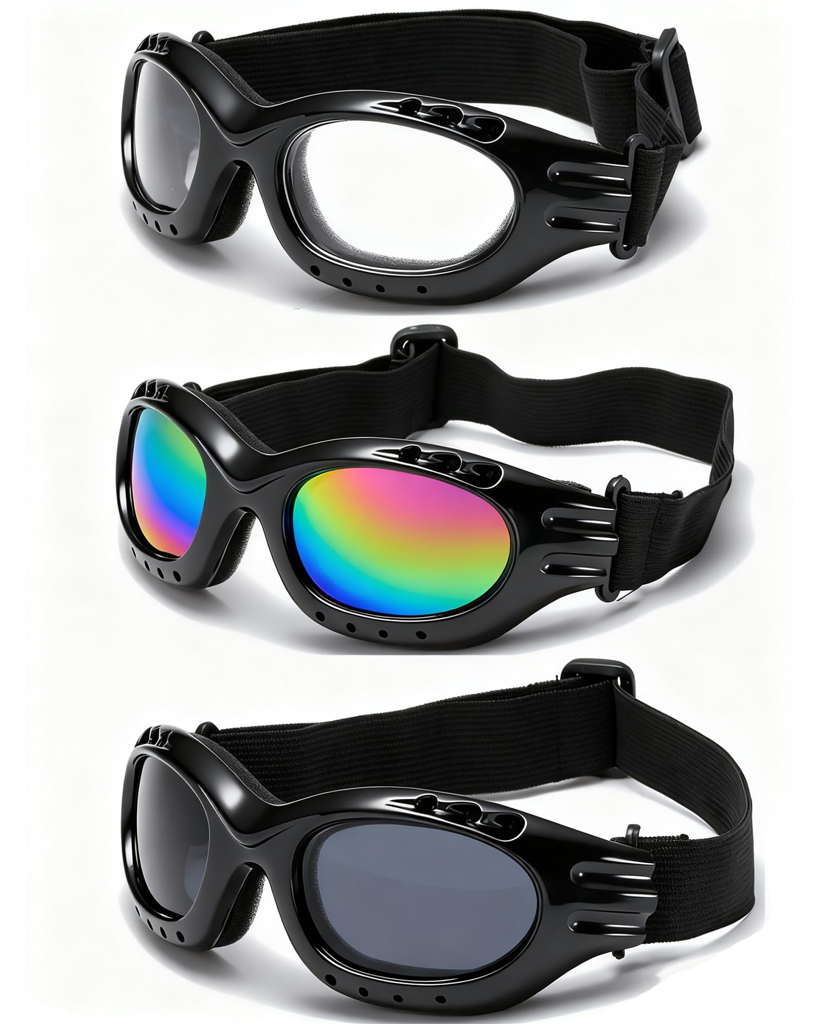 YISUGOOC 3-pack motorcycle goggles with multi-tint options for versatile riding