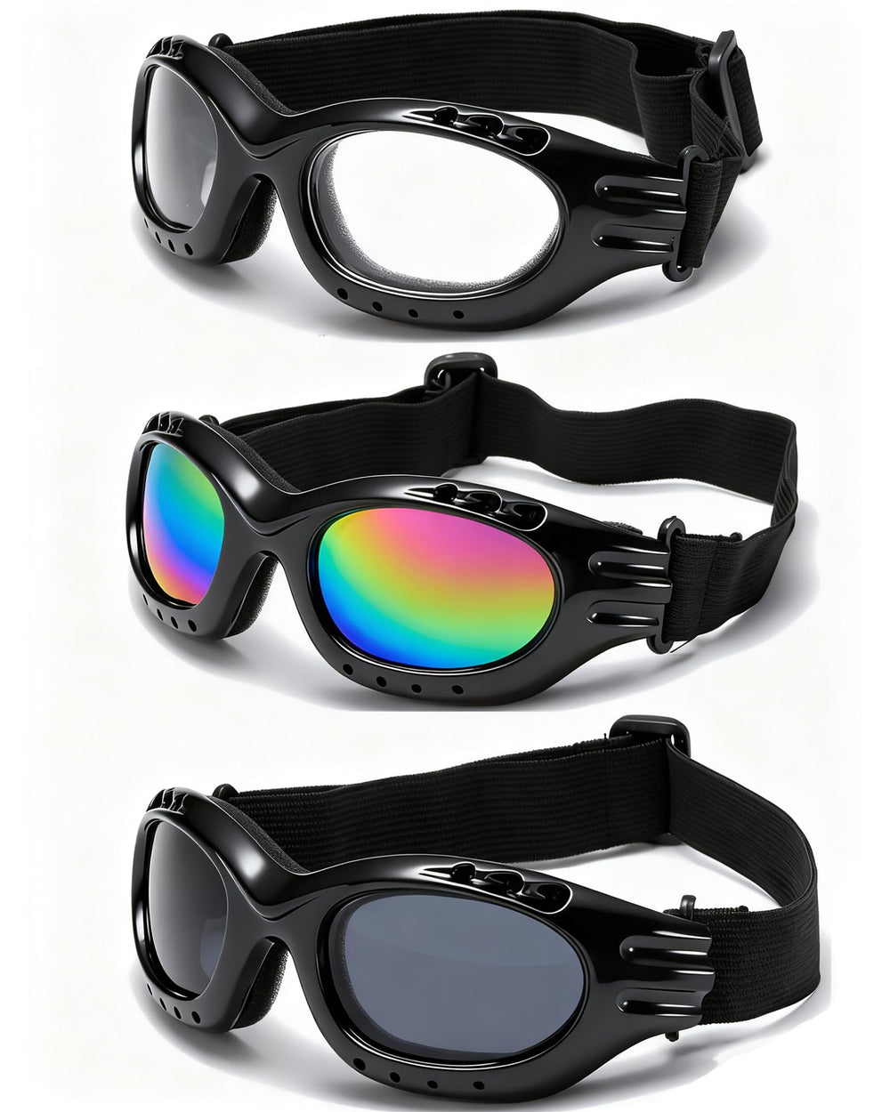 YISUGOOC 3-pack motorcycle goggles with multi-tint options for versatile riding