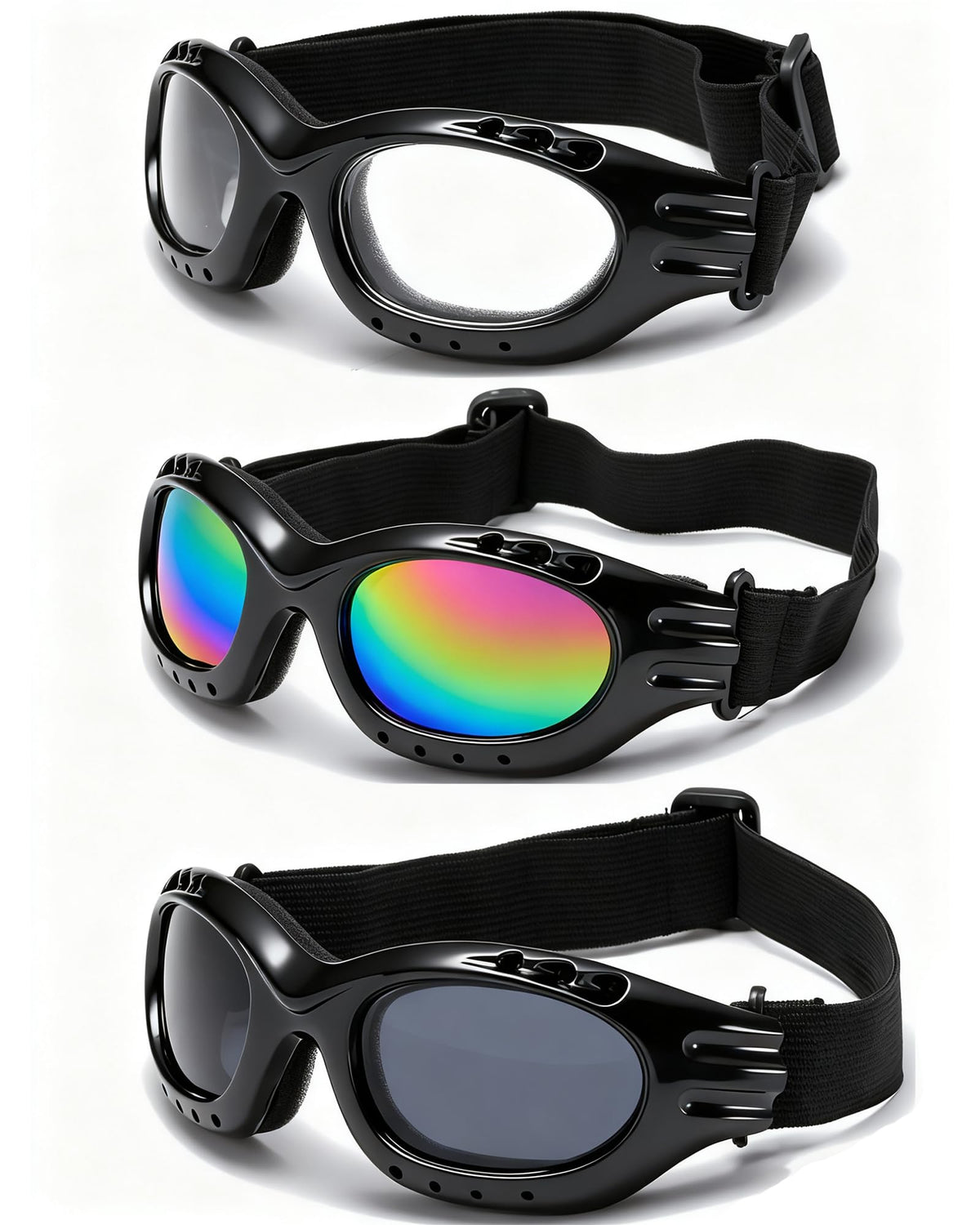 YISUGOOC 3-pack motorcycle goggles with multi-tint options for versatile riding