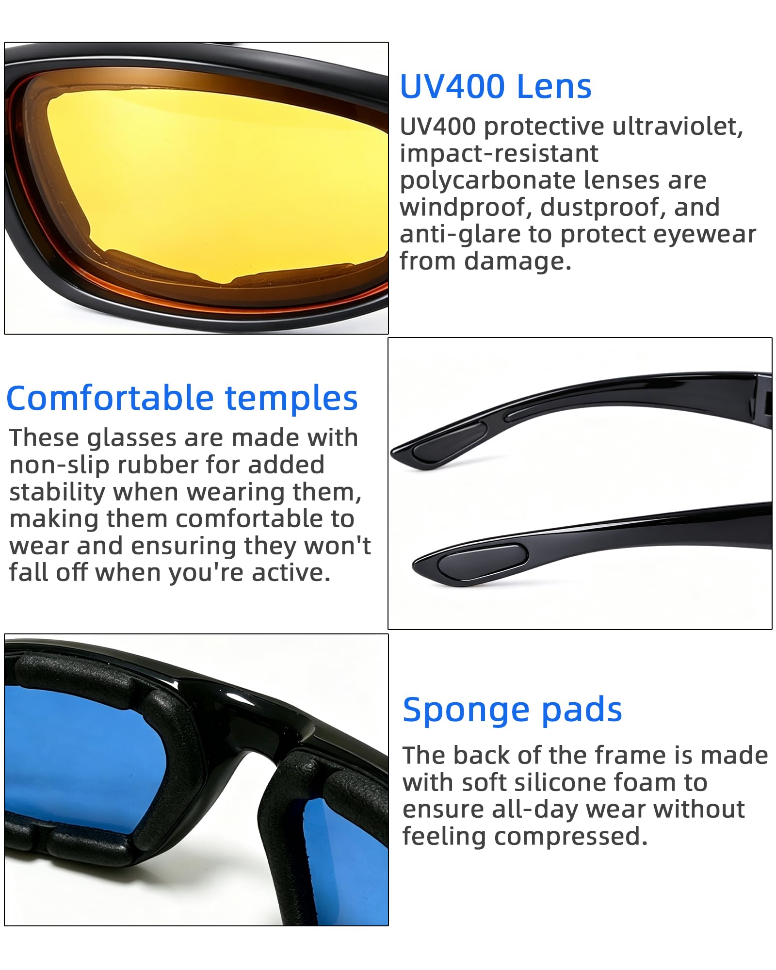 YISUGOOC clear lenses shield eyes from wind and debris during rides.