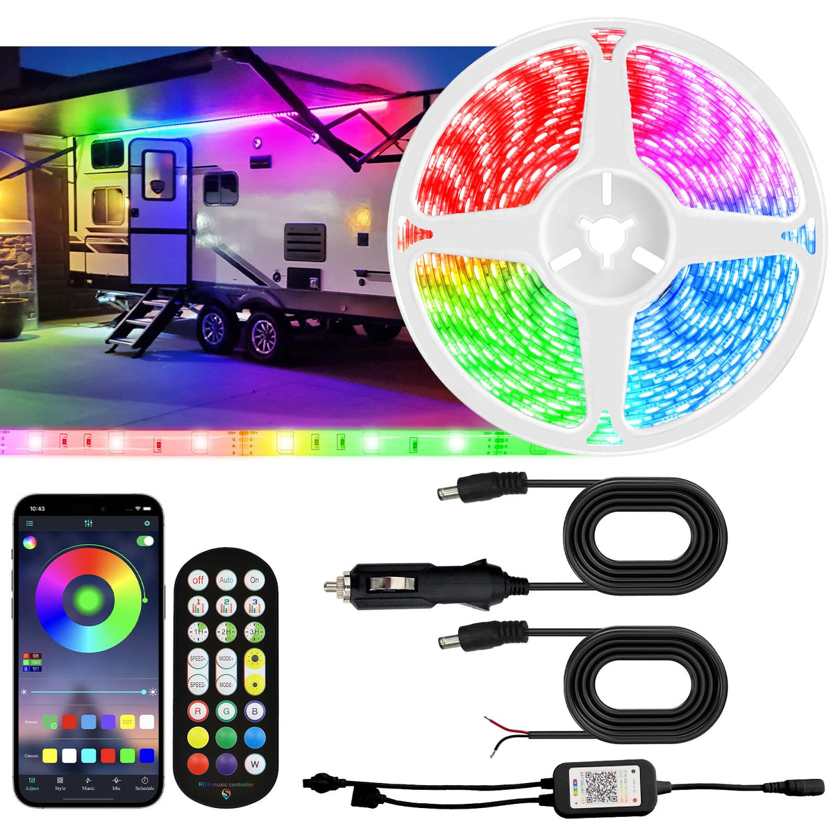 Yiswhis 16.4ft RV awning lights kit for vibrant outdoor ambiance.