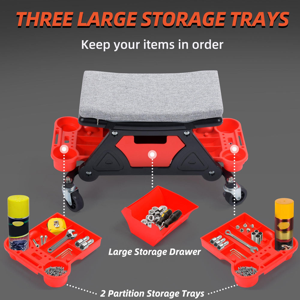 YITAHOME Mechanic Stool injection-molded seat offers durable comfort.