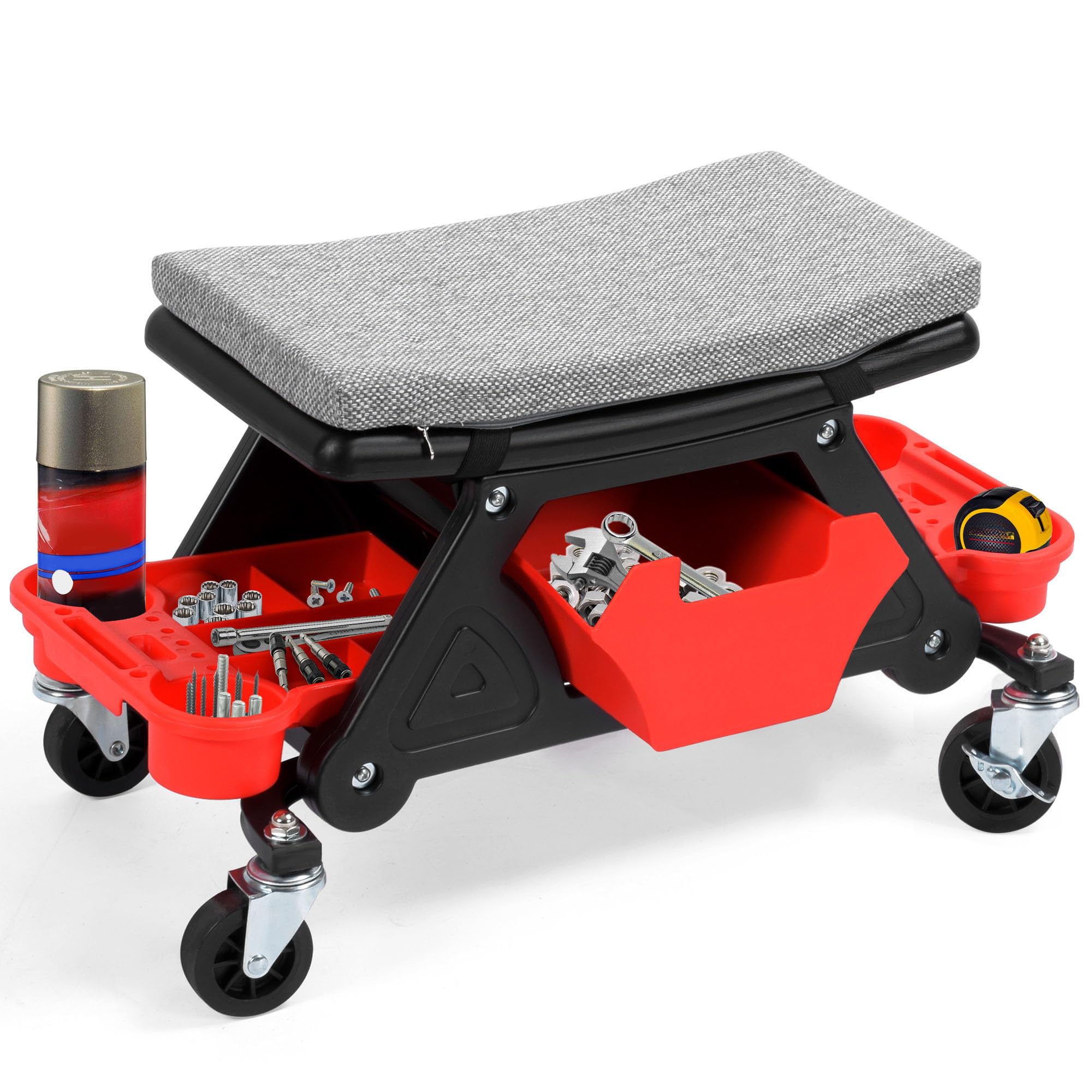 YITAHOME Mechanic Stool seat with trays offers organized space on wheels.