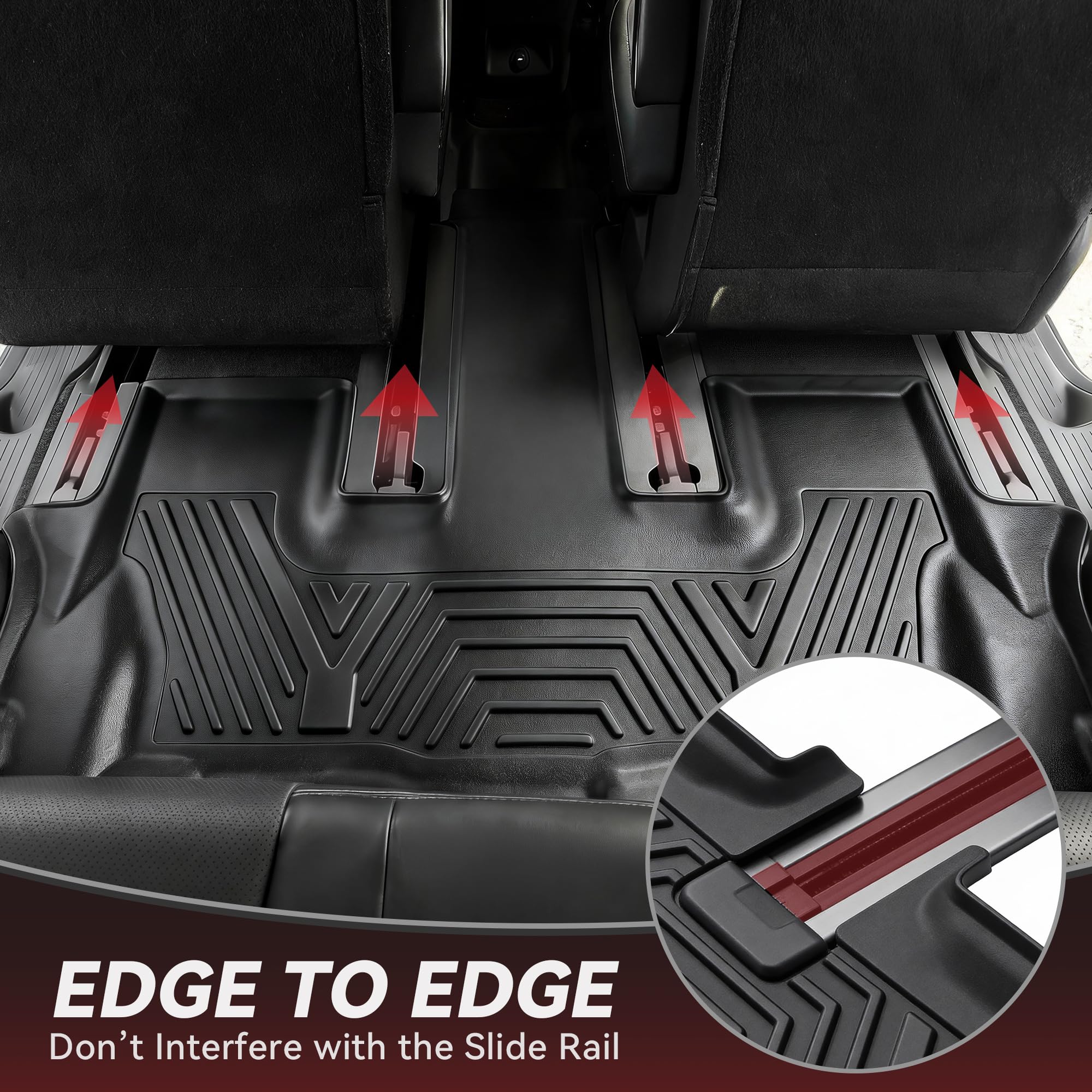 YITAMOTOR Expedition third-row floor mats capture spills and mud.