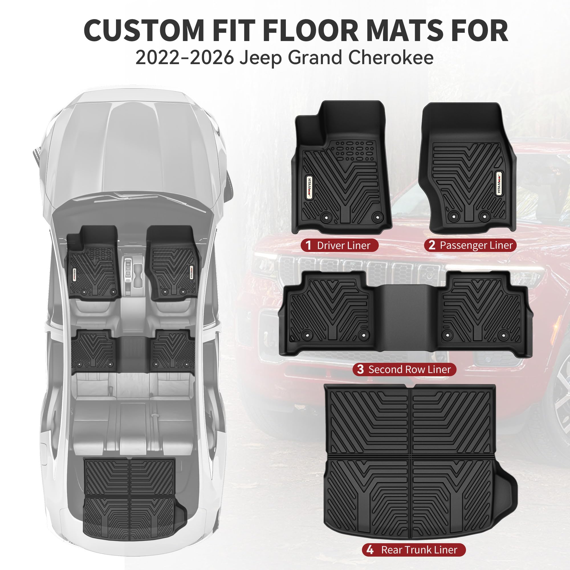 YITAMOTOR floor mats secured with clips for Grand Cherokee