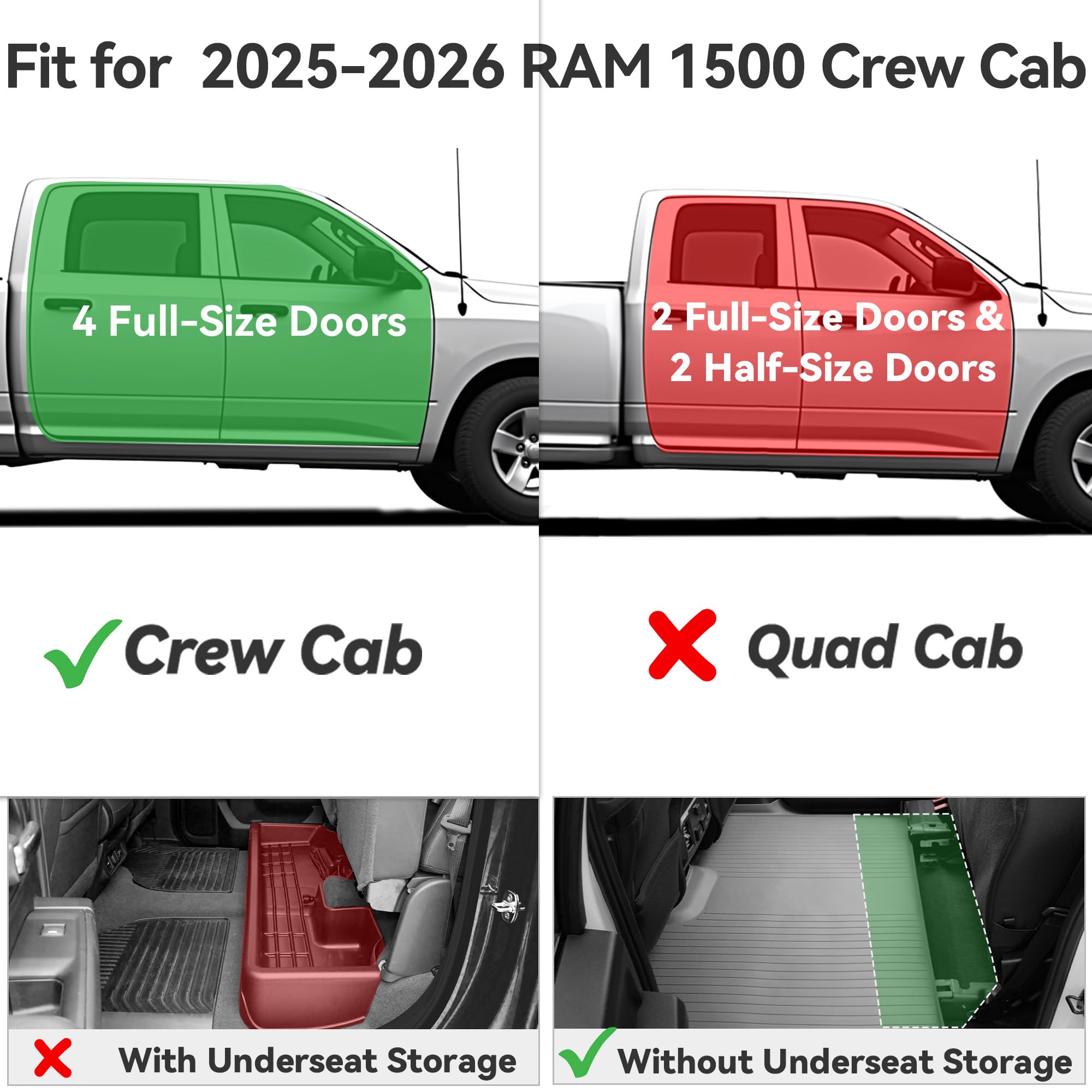 YITAMOTOR RAM 1500 second-row mats safeguard rear seating area against dirt and moisture.