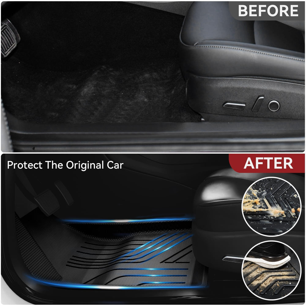 YITAMOTOR all-weather mats on an angled Model 3 interior view.