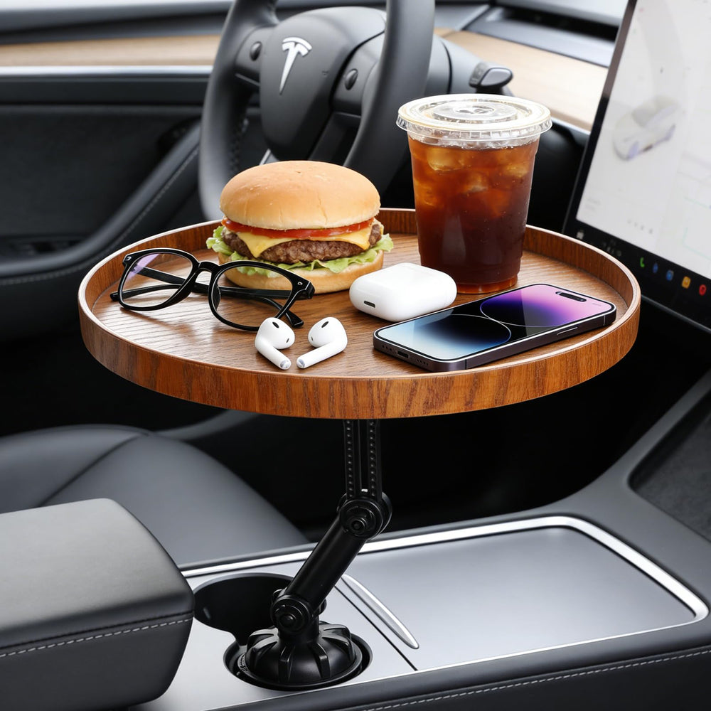 YITIAOYU car food cup holder tray offers 360° rotation for flexible meals and laptop use.
