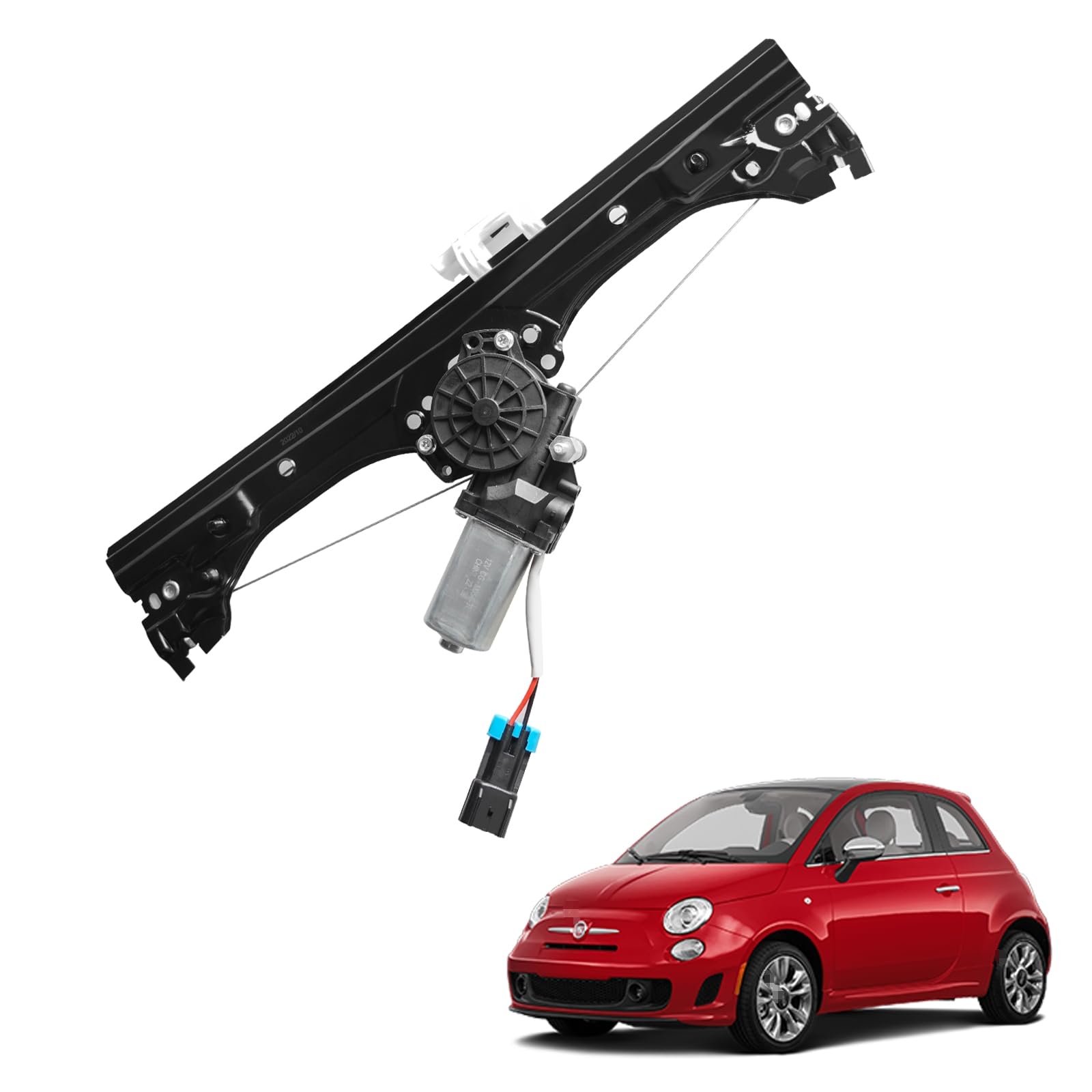 YIUIY front-left window regulator motor assembly for Fiat 500 showing precise fit and operation