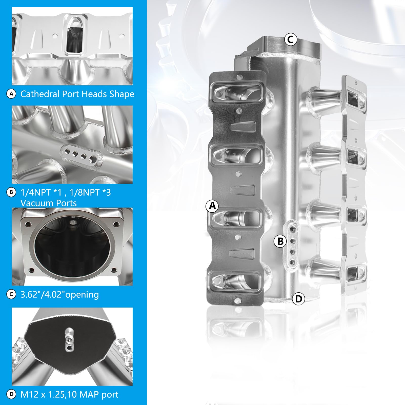 YIUIY LS intake manifold top view emphasizes 92mm bore and uniform airflow potential
